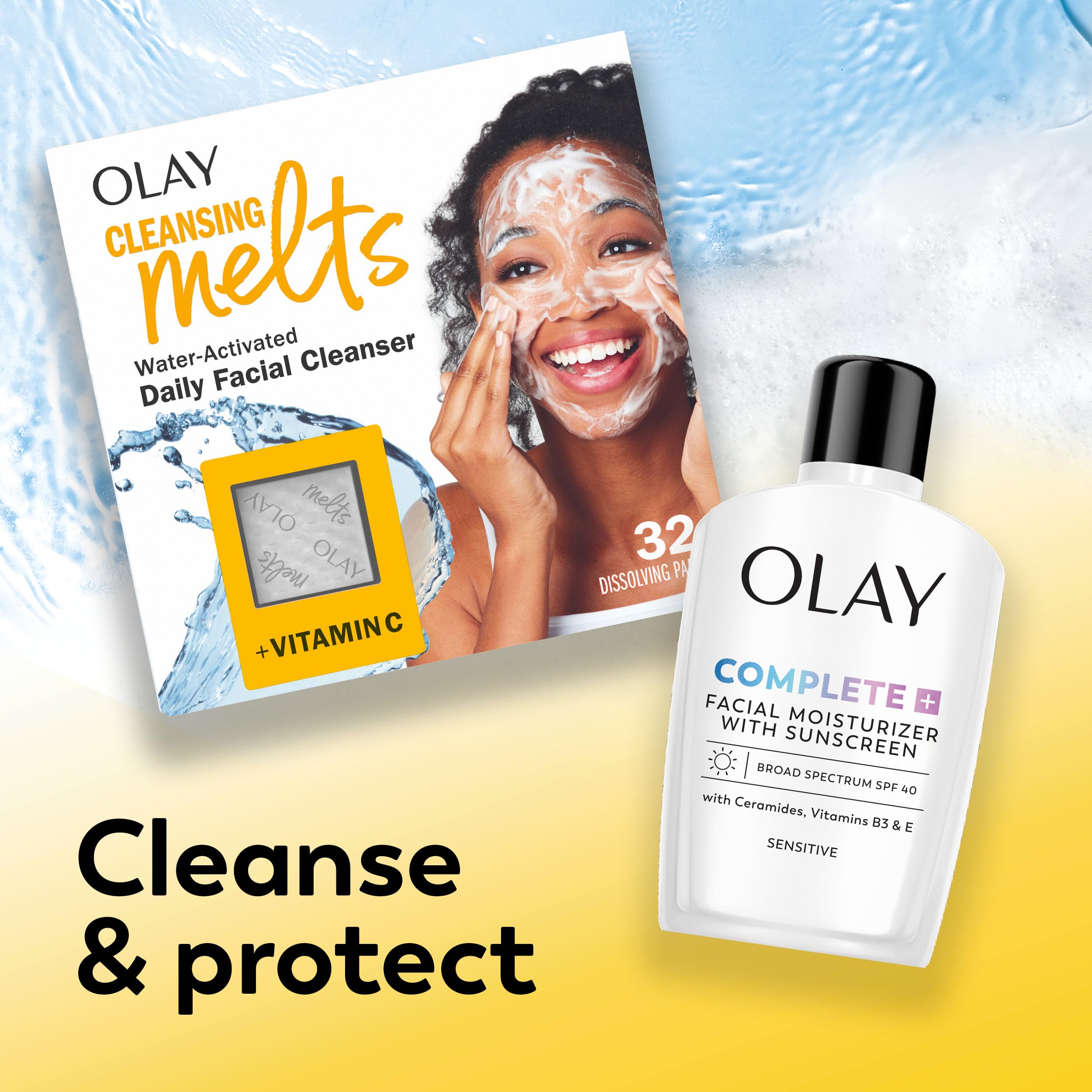 Olay Complete+ graphic showing barrier support from ceramides and niacinamide