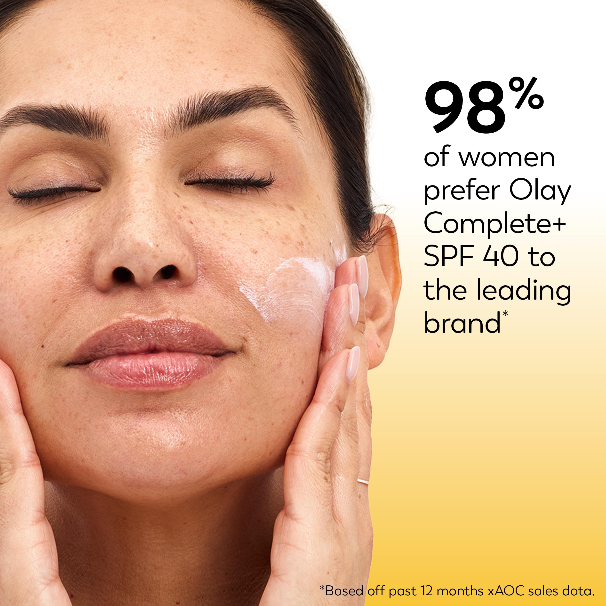 Olay Complete+ layered under foundation showing compatibility with makeup