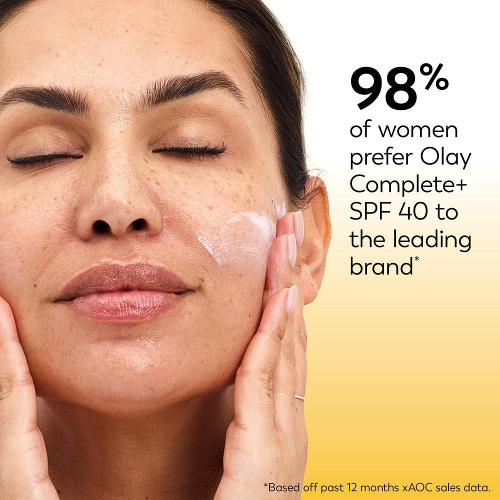 Olay Complete+ layered under foundation showing compatibility with makeup