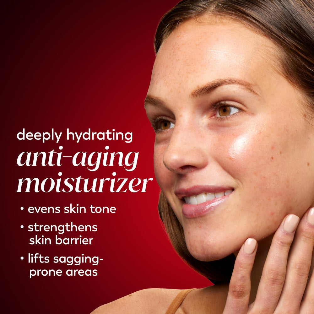 Close-up swirl of Olay cream demonstrating silky texture and easy layering under makeup