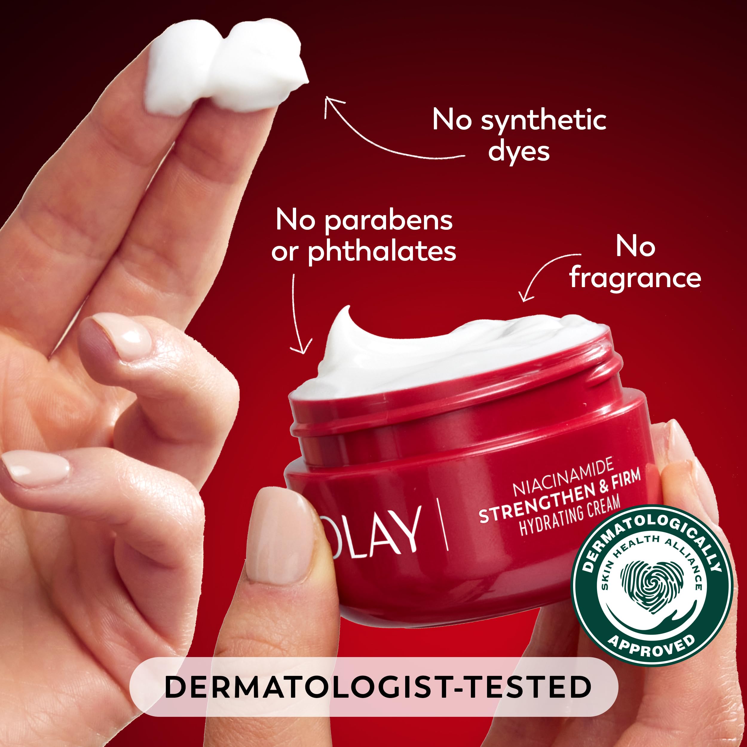 Applying Olay Niacinamide cream under foundation for hydrated, makeup-ready skin