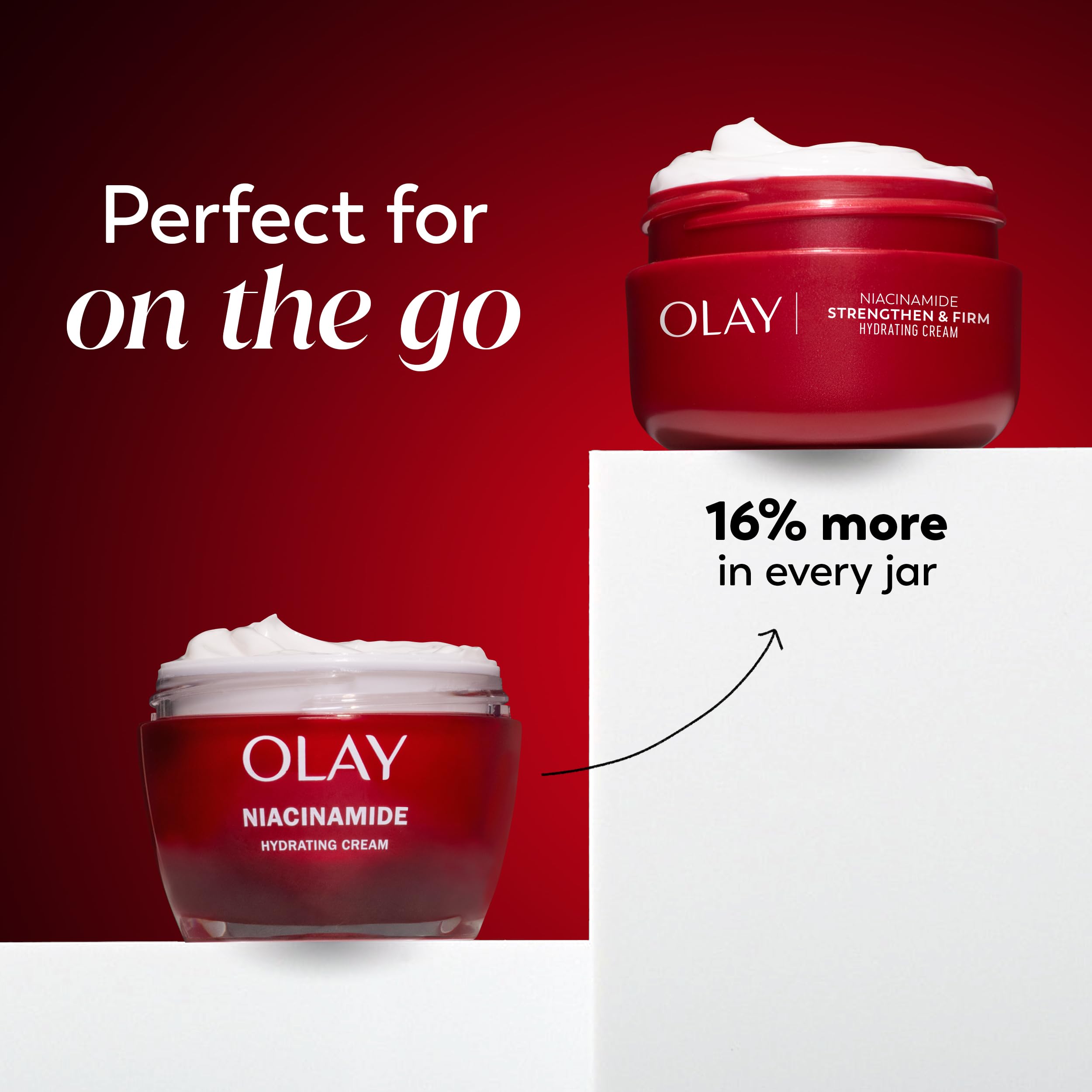 Olay jar open revealing smooth cream texture and quick-absorbing hydration benefits