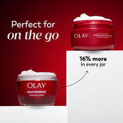 Olay jar open revealing smooth cream texture and quick-absorbing hydration benefits