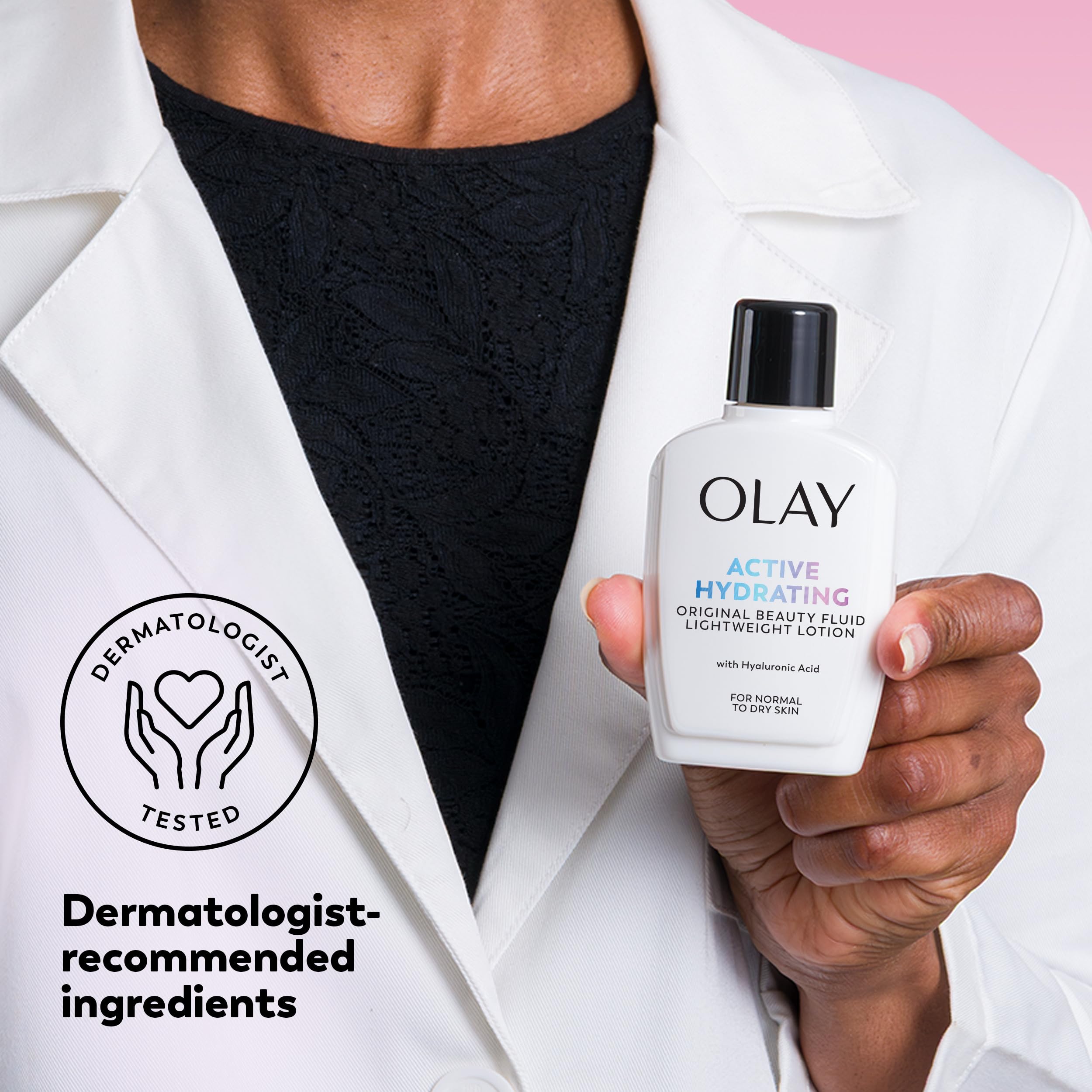 Olay label close-up displaying ingredients and clear usage directions