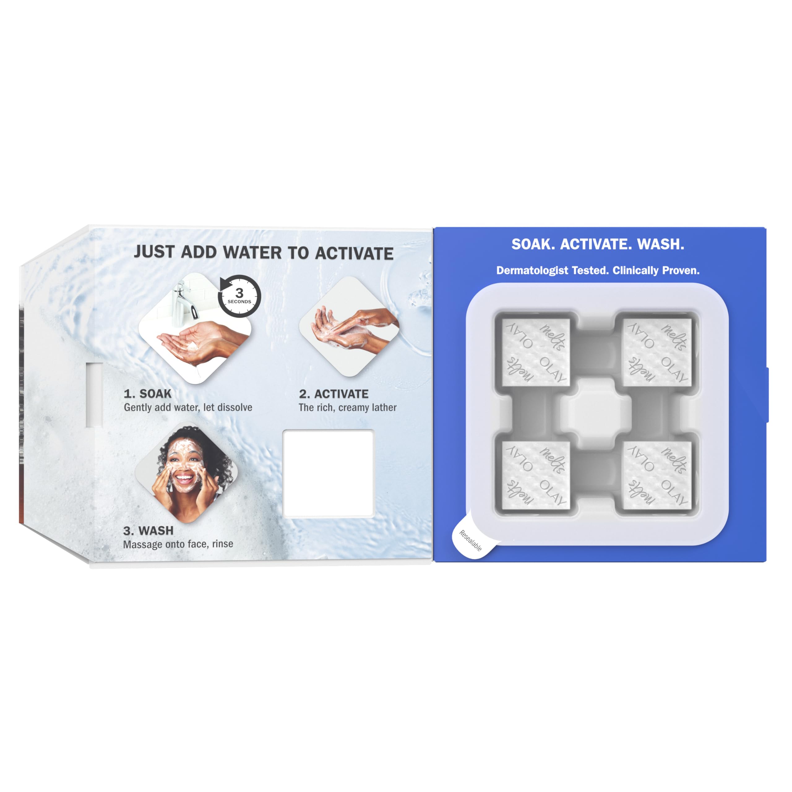 Olay pad being used at night by sink showing effective cleansing benefit