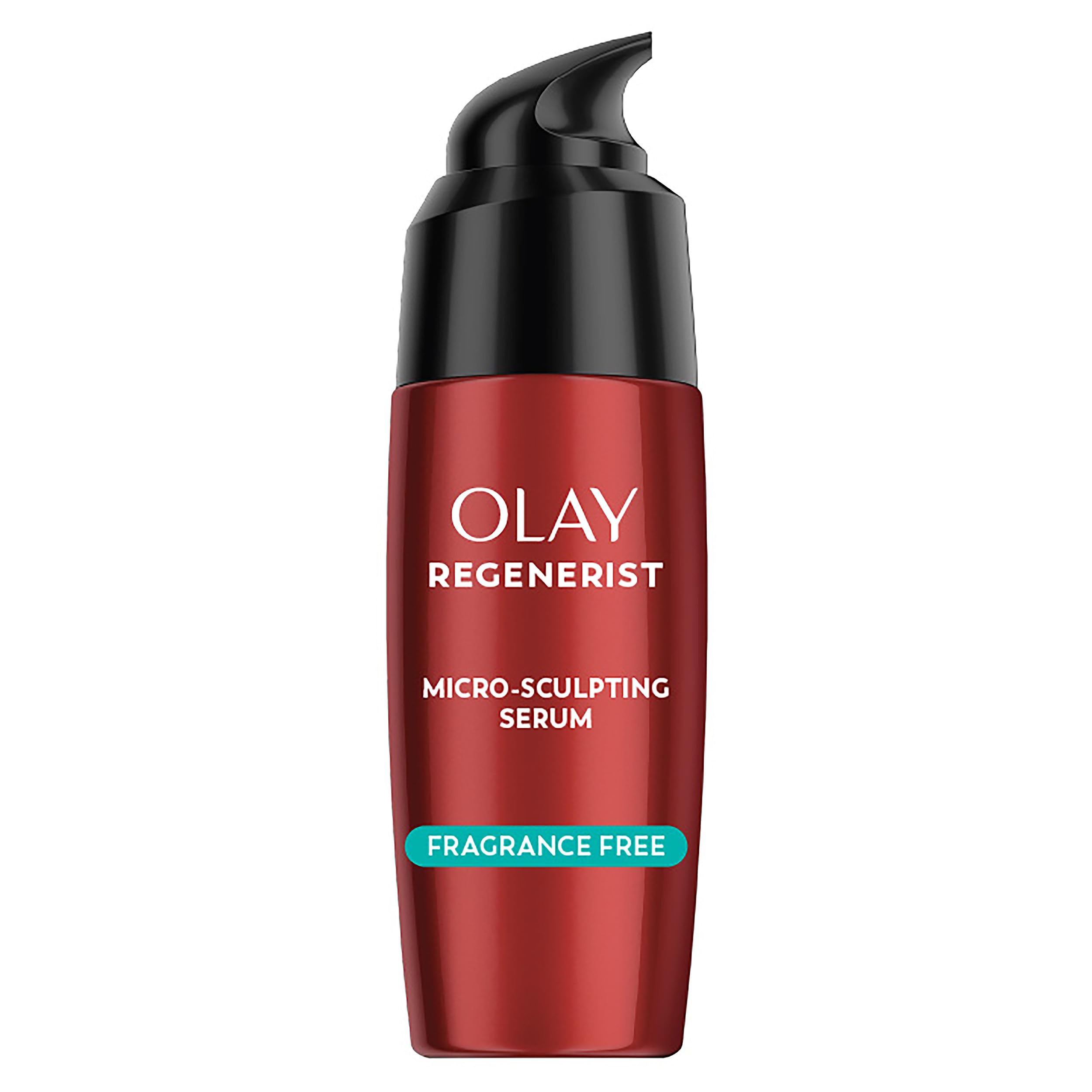 Olay front packaging showing bottle and brand for clear product ID