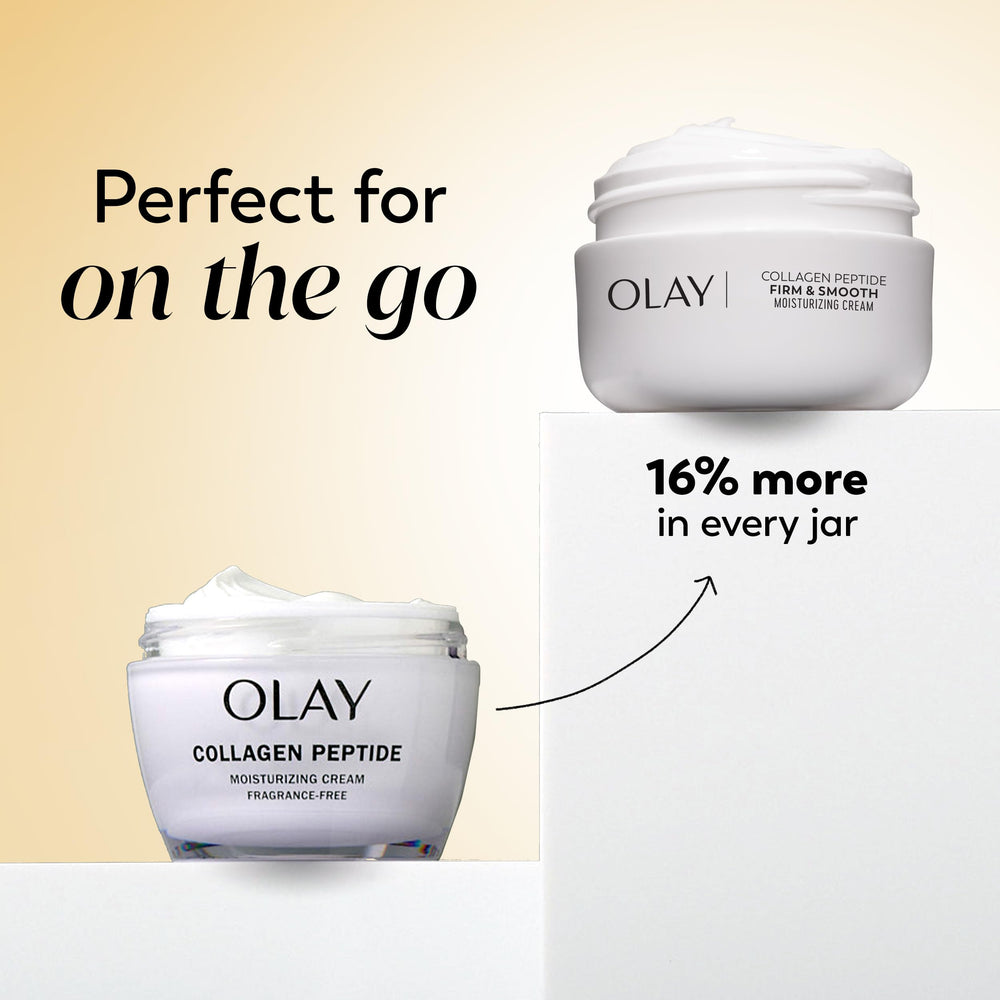 Olay open jar texture close-up, shows lightweight cream for quick absorption