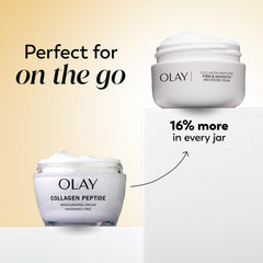 Olay open jar texture close-up, shows lightweight cream for quick absorption