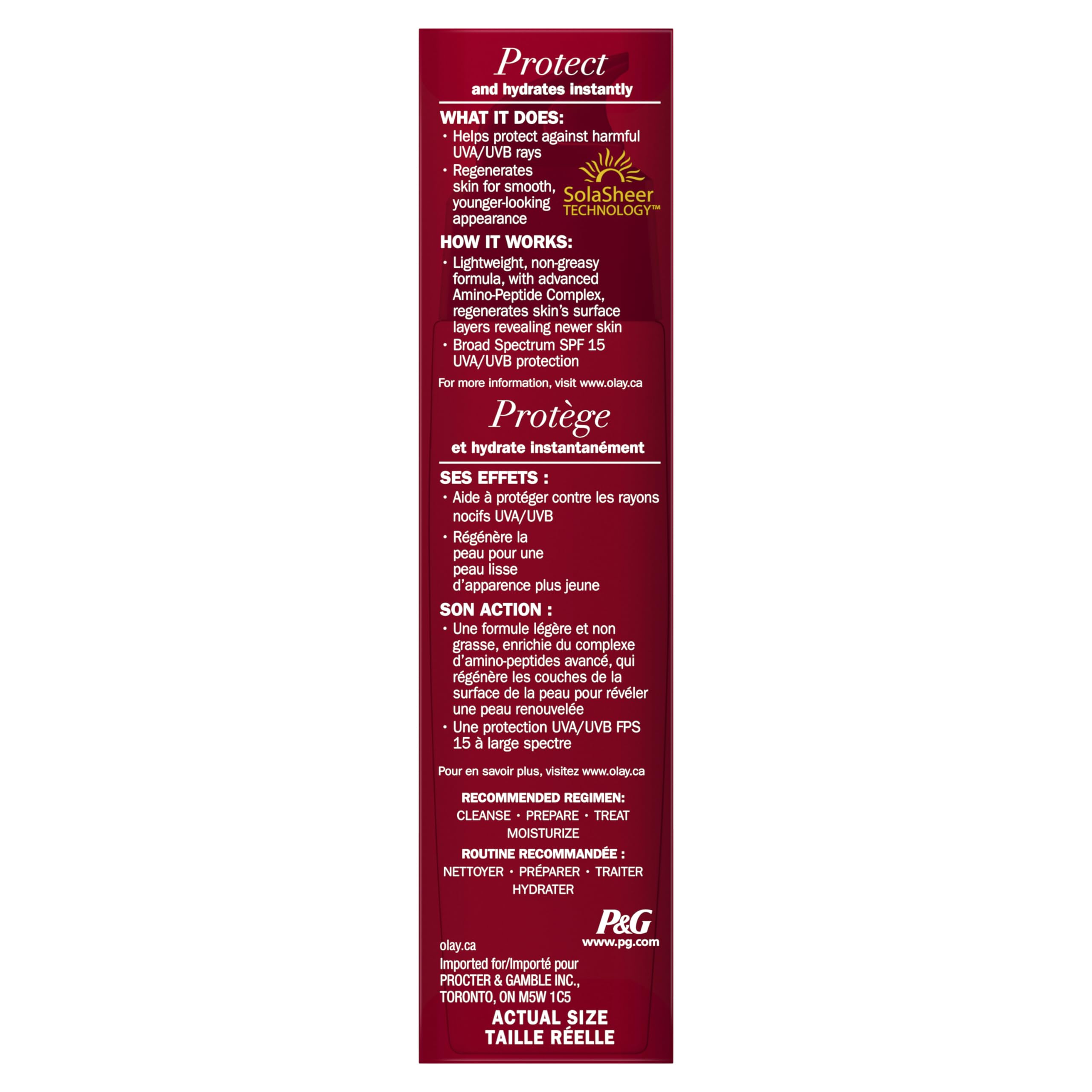 Olay pump dispensing lightweight lotion for quick absorption