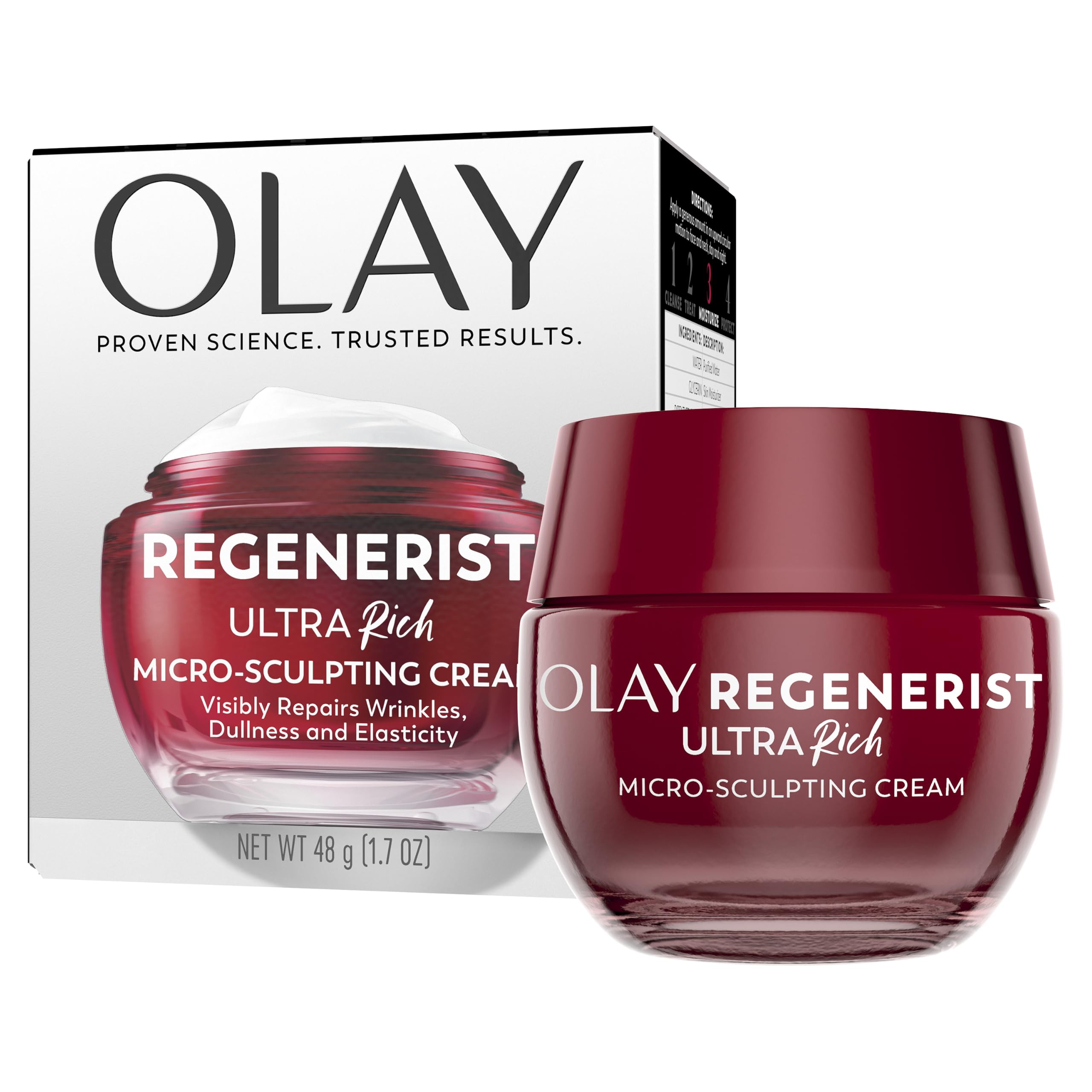 Olay front jar showing premium design and visible hydration benefit