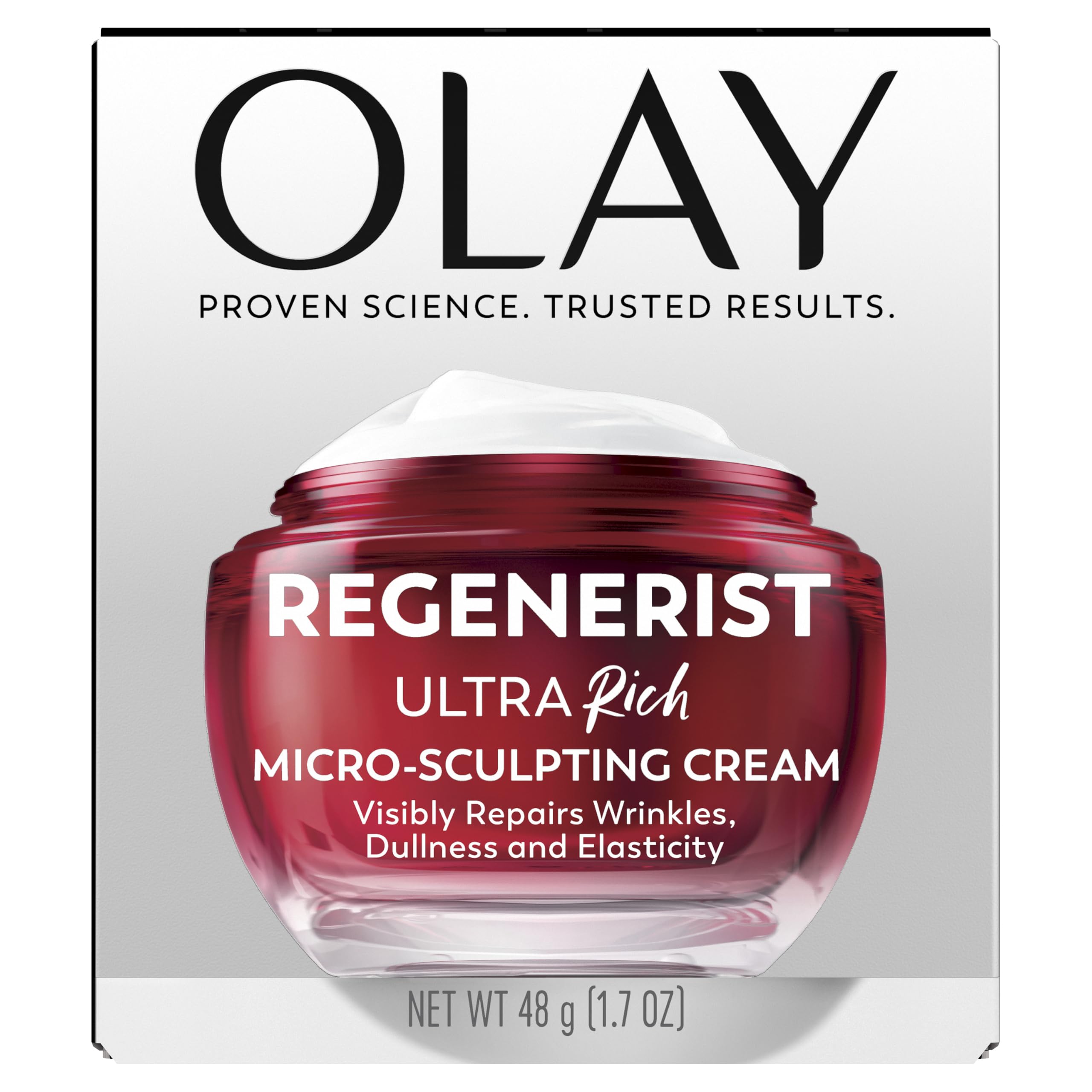 Olay ingredient label highlighting niacinamide and peptide support