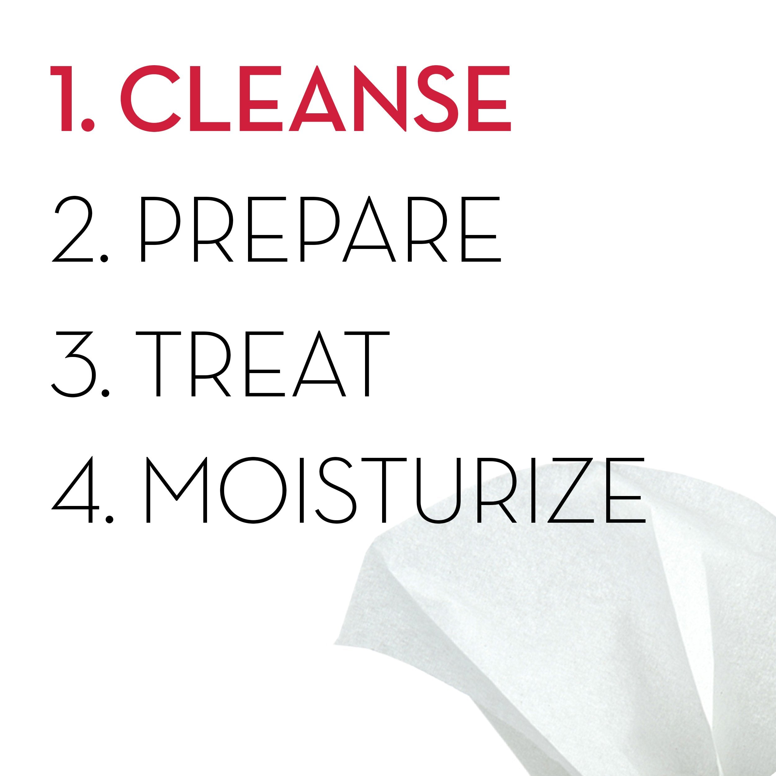 Olay wipe held in hand removing foundation to reveal refreshed skin quickly