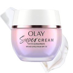 Olay Super Cream front jar showing packaging and size benefit