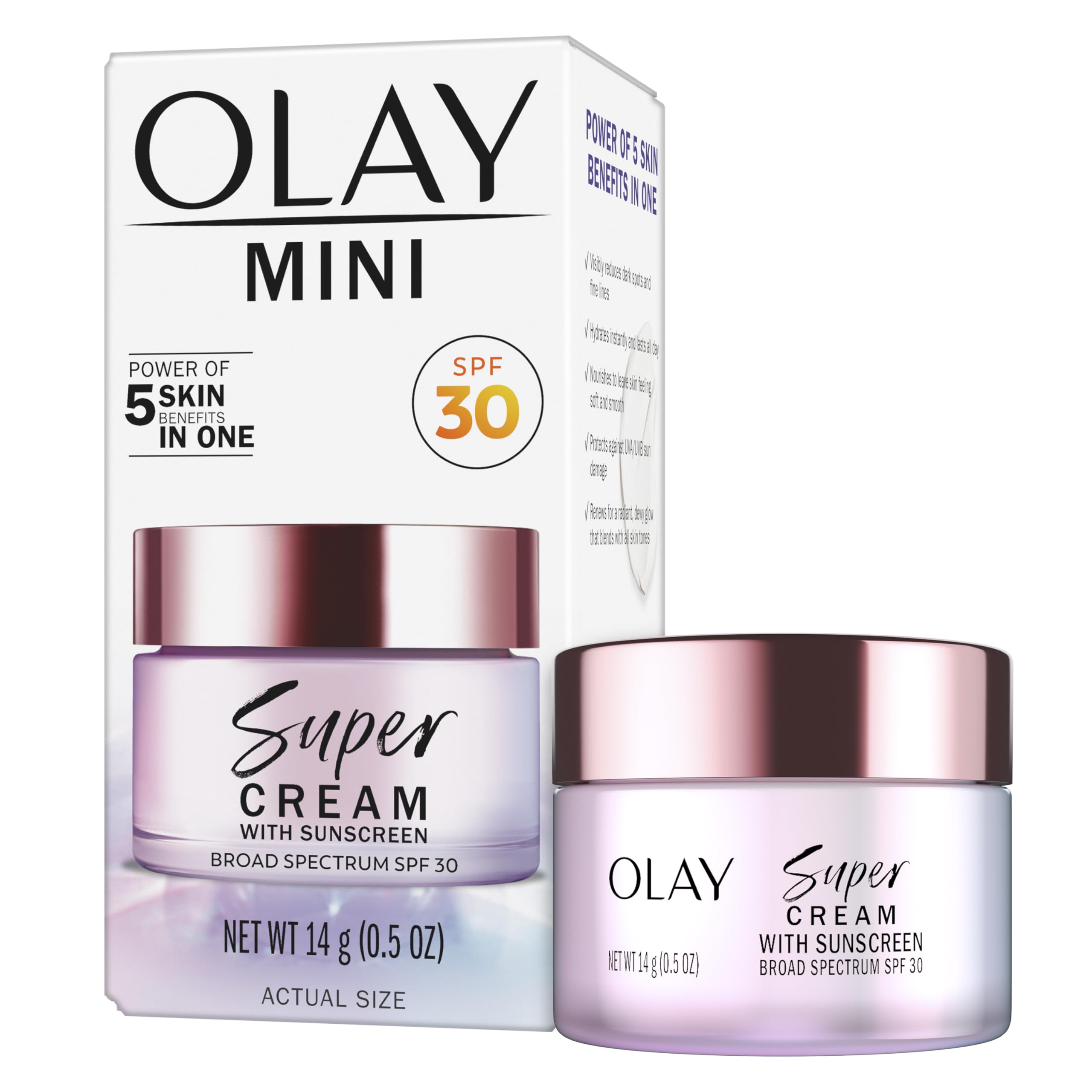 Olay Super Cream front packaging showing trial size and SPF benefit