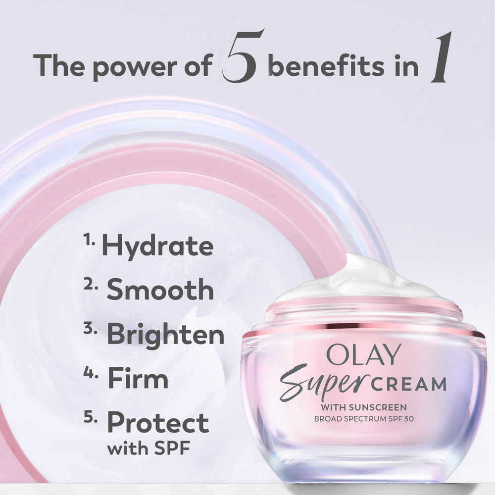 Olay Super Cream open tube with lightweight cream texture for quick absorption