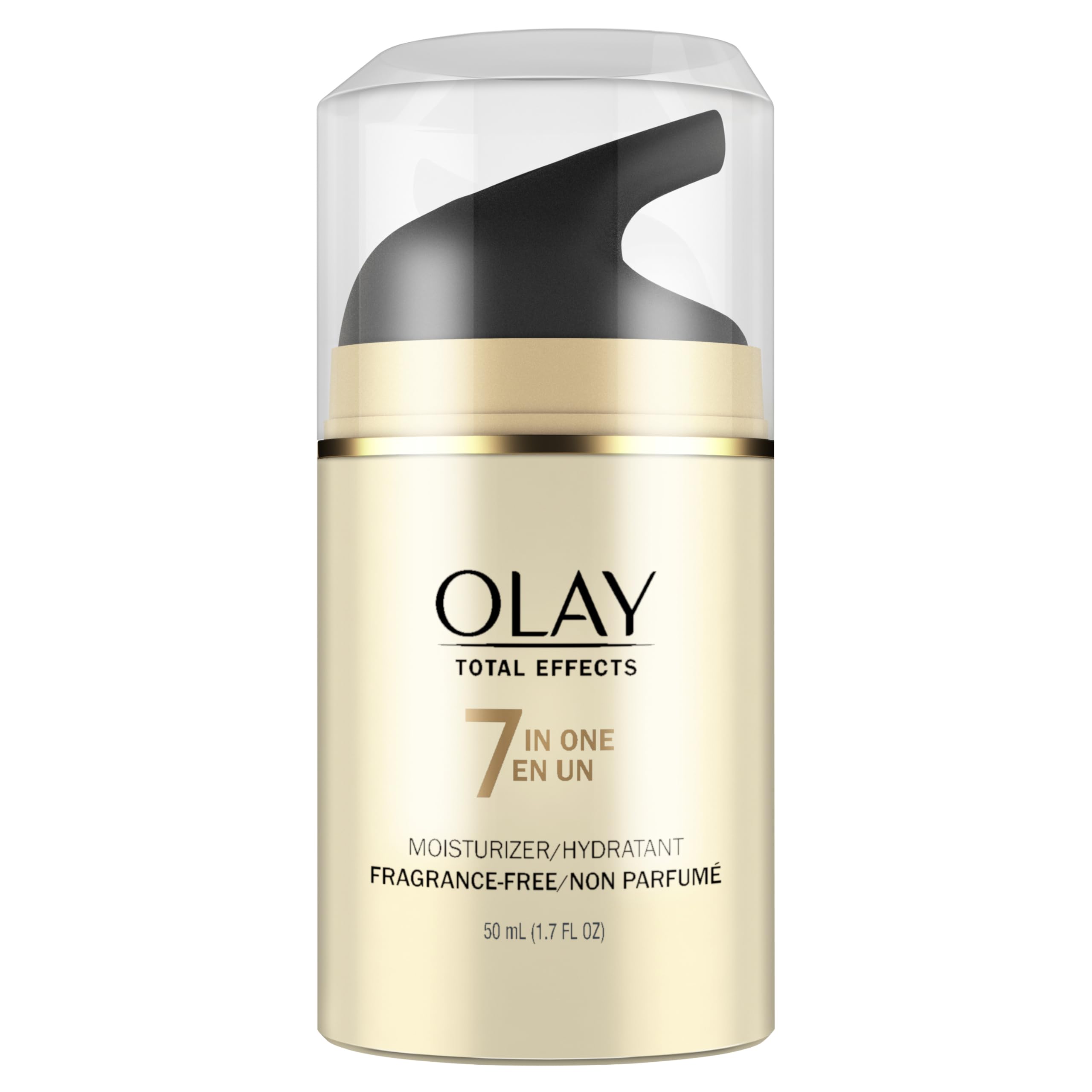 Olay Total Effects next to ruler showing compact 1.7 fl oz size