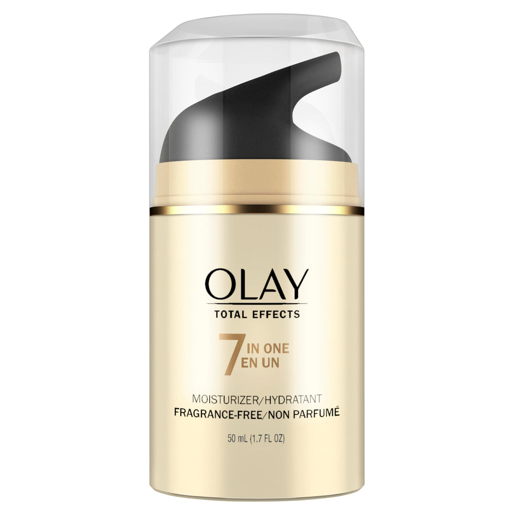 Olay Total Effects next to ruler showing compact 1.7 fl oz size