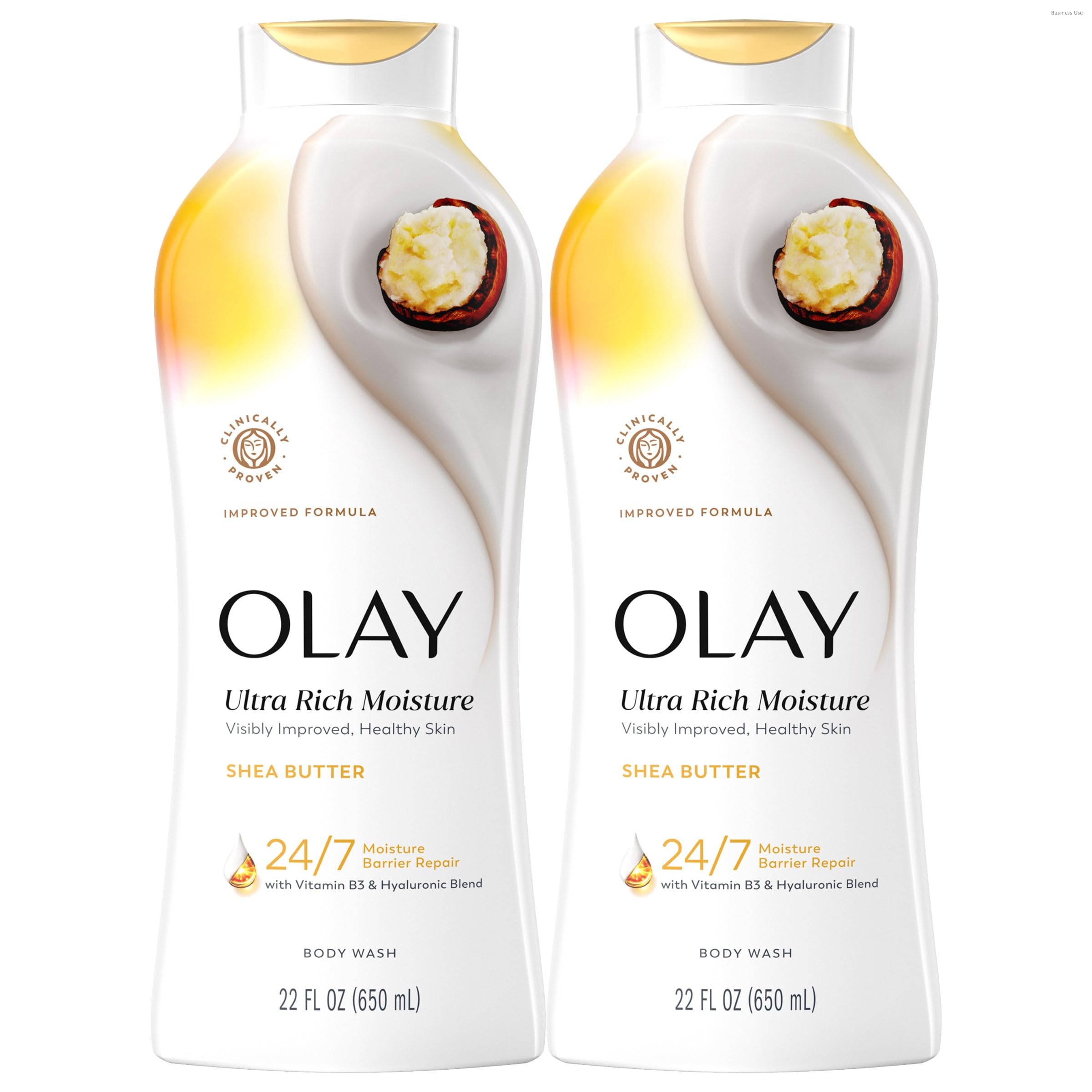 Olay bottle front packaging showing product benefits and size