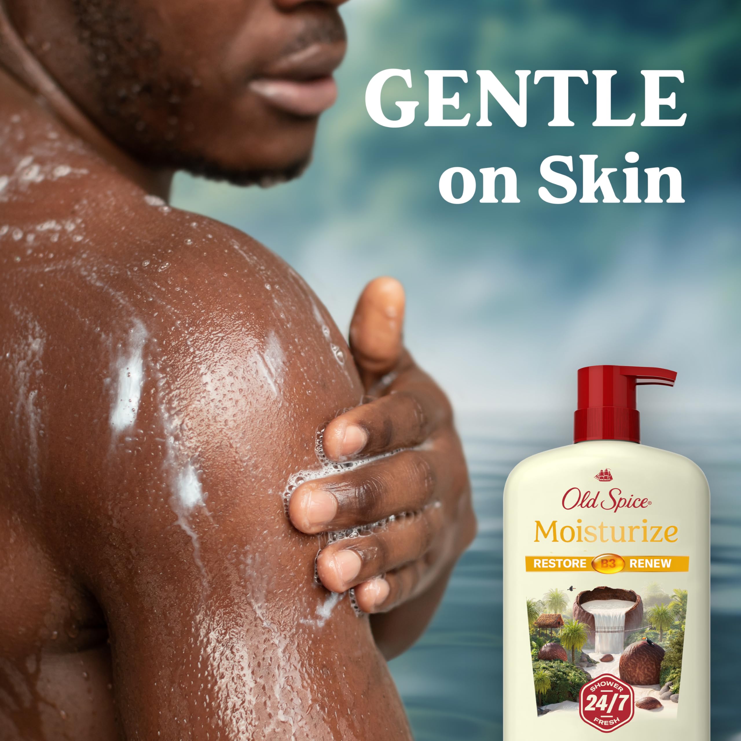 Old Spice bottle back label with ingredients, benefit is transparency and informed use
