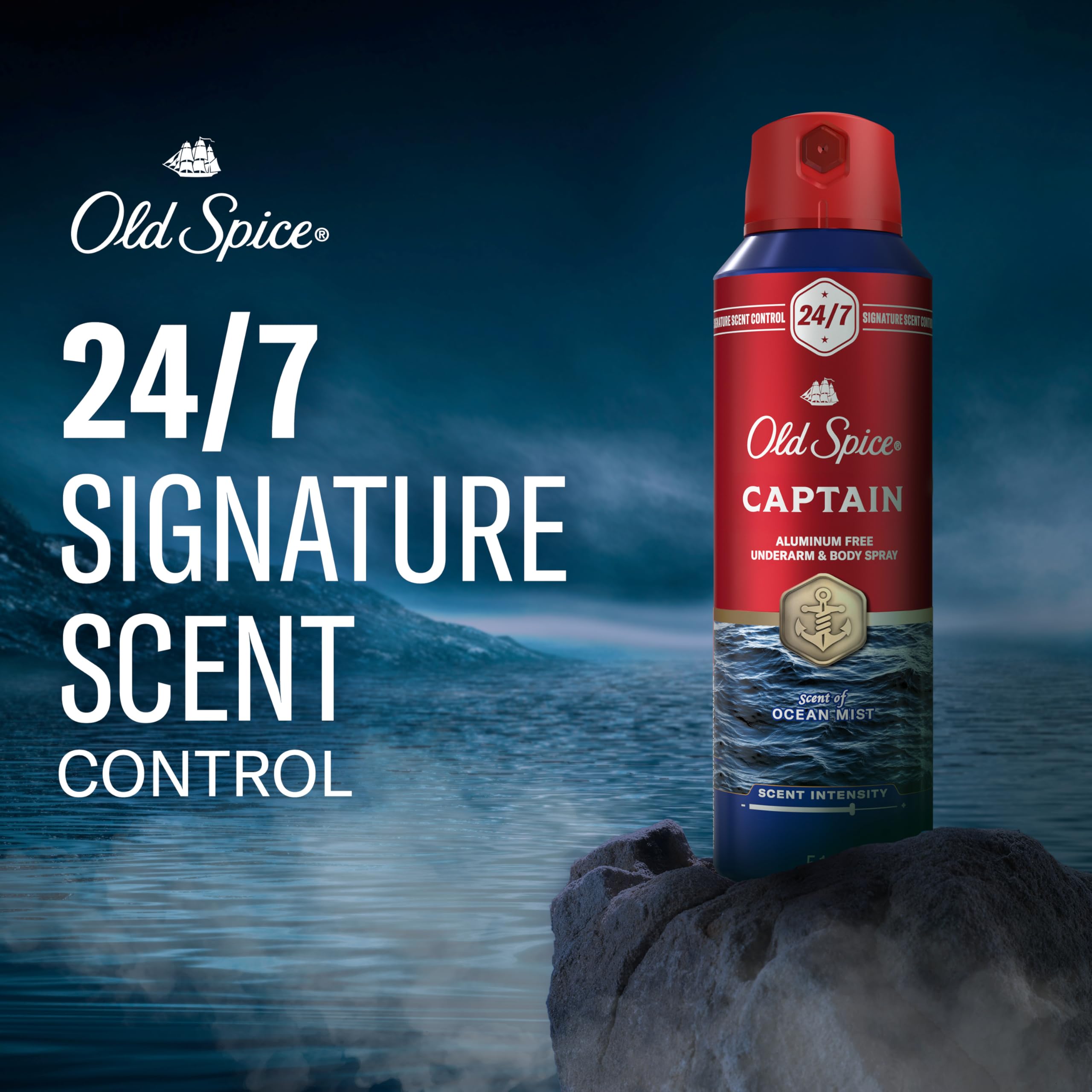 Old Spice Captain close-up nozzle ready for quick, even application benefit