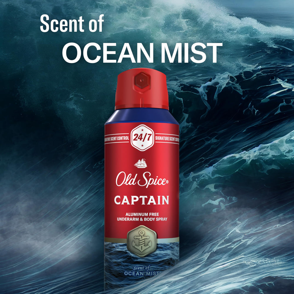 Old Spice Captain styled on beach scene communicating ocean-inspired scent benefit
