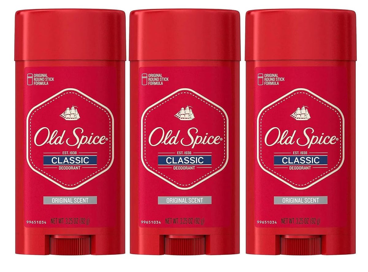 Old Spice Classic front packaging showing three sticks for reliable freshness
