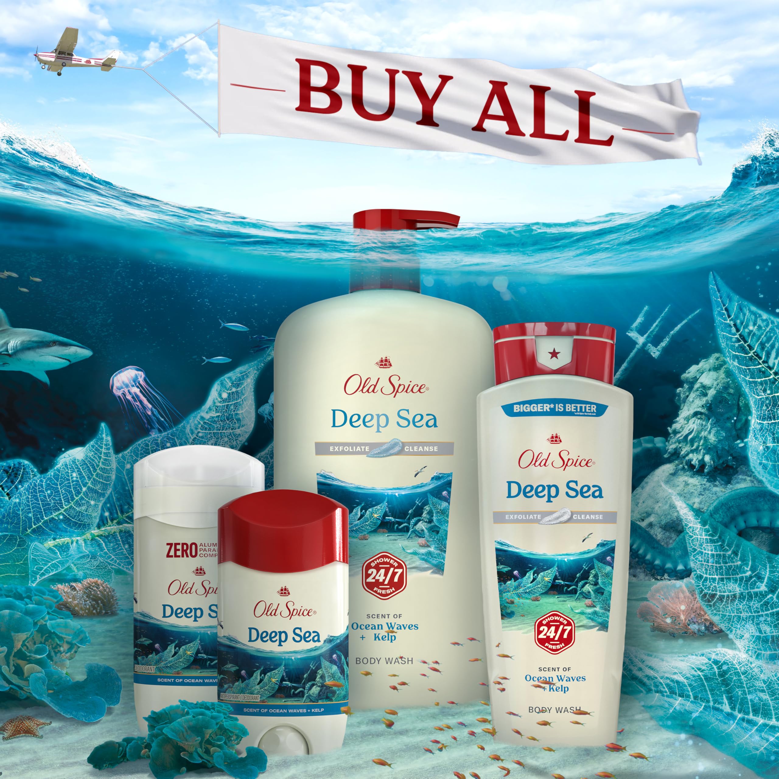 Old Spice four-pack stacked for value and long-lasting supply