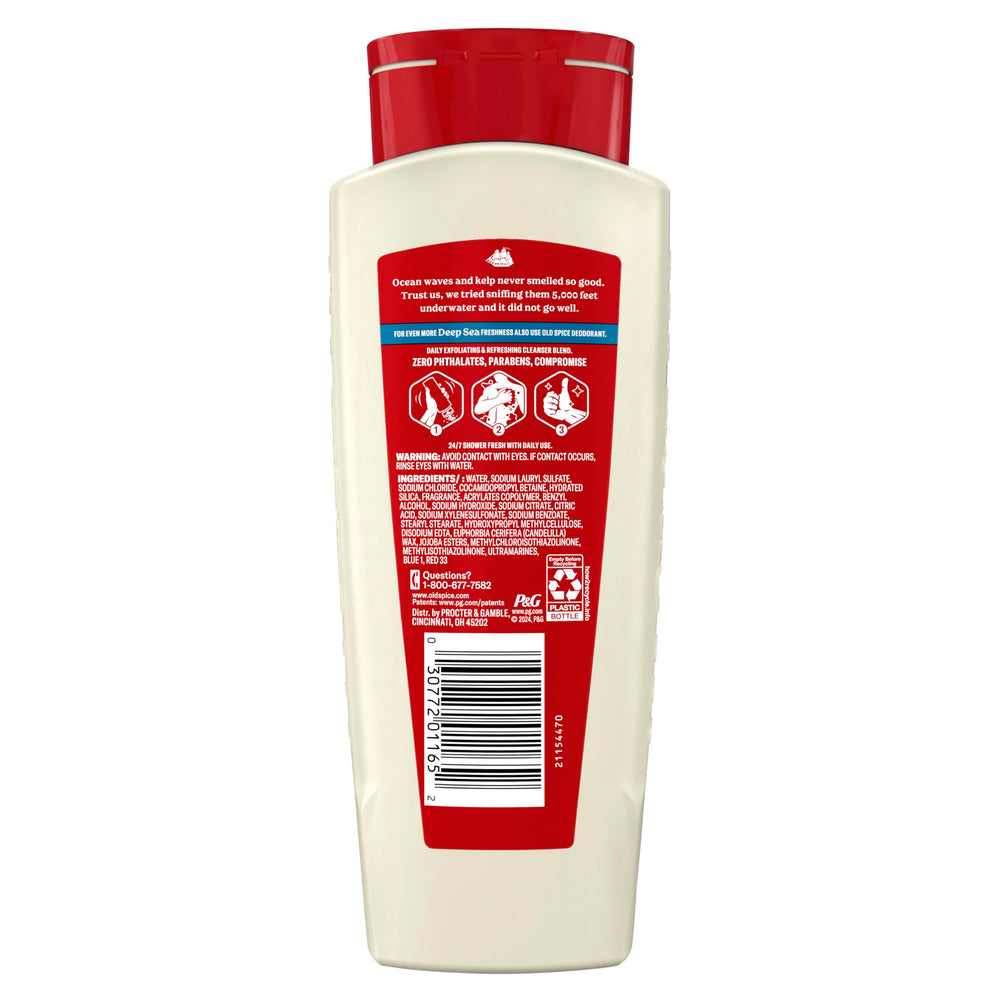 Old Spice ingredients panel photo emphasizing phthalate- and dye-free formula
