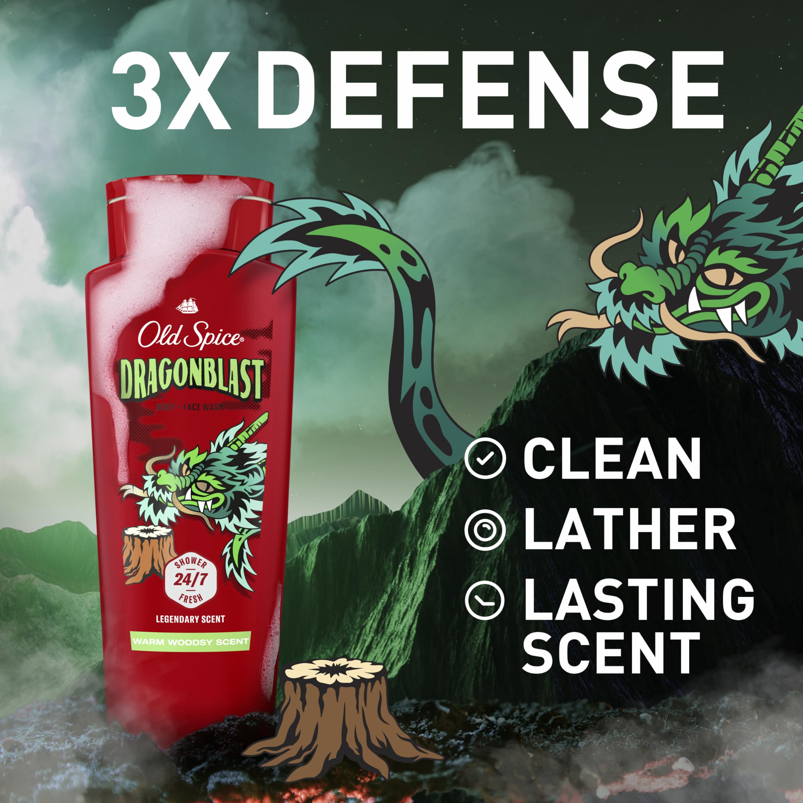 Old Spice Dragonblast back label with ingredients list and usage info