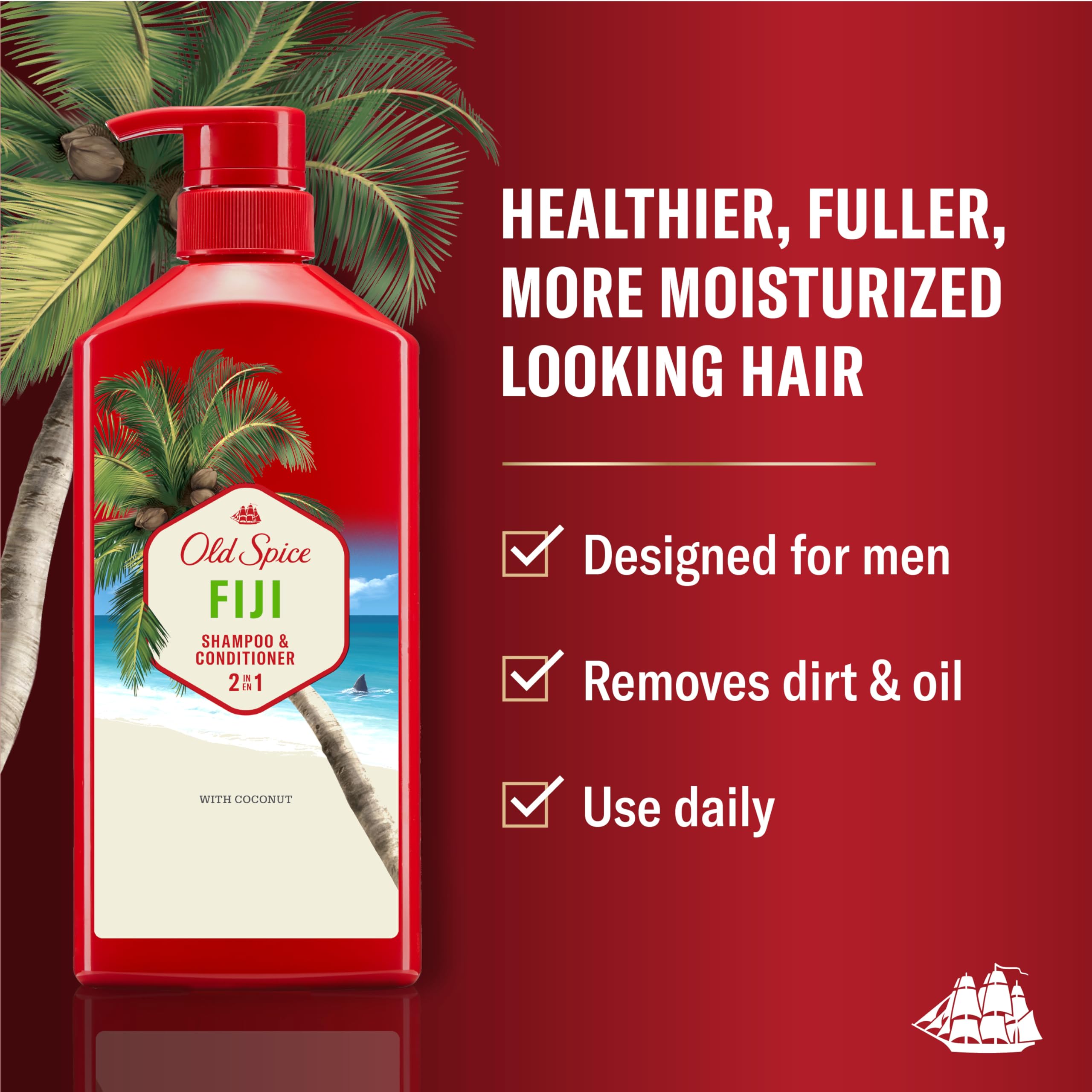 Old Spice Fiji back label with ingredients and usage benefits
