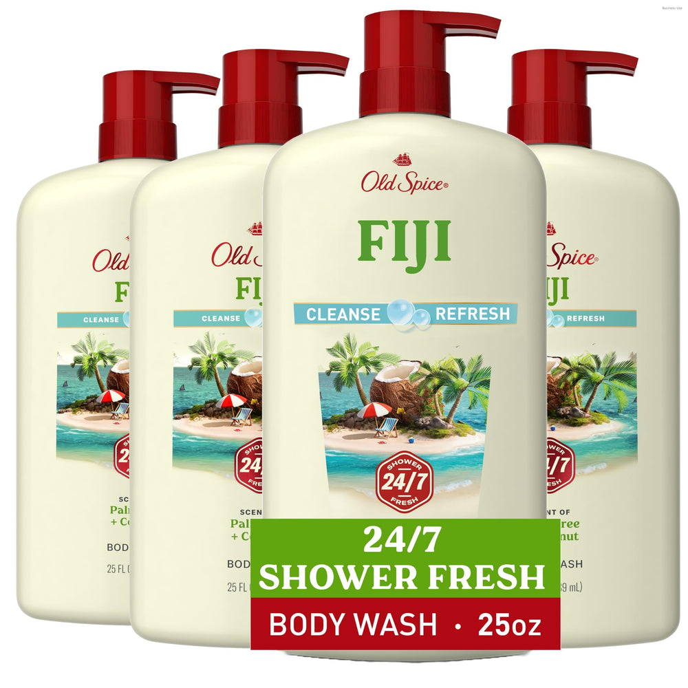Old Spice Fiji front bottle showing tropical scent benefits