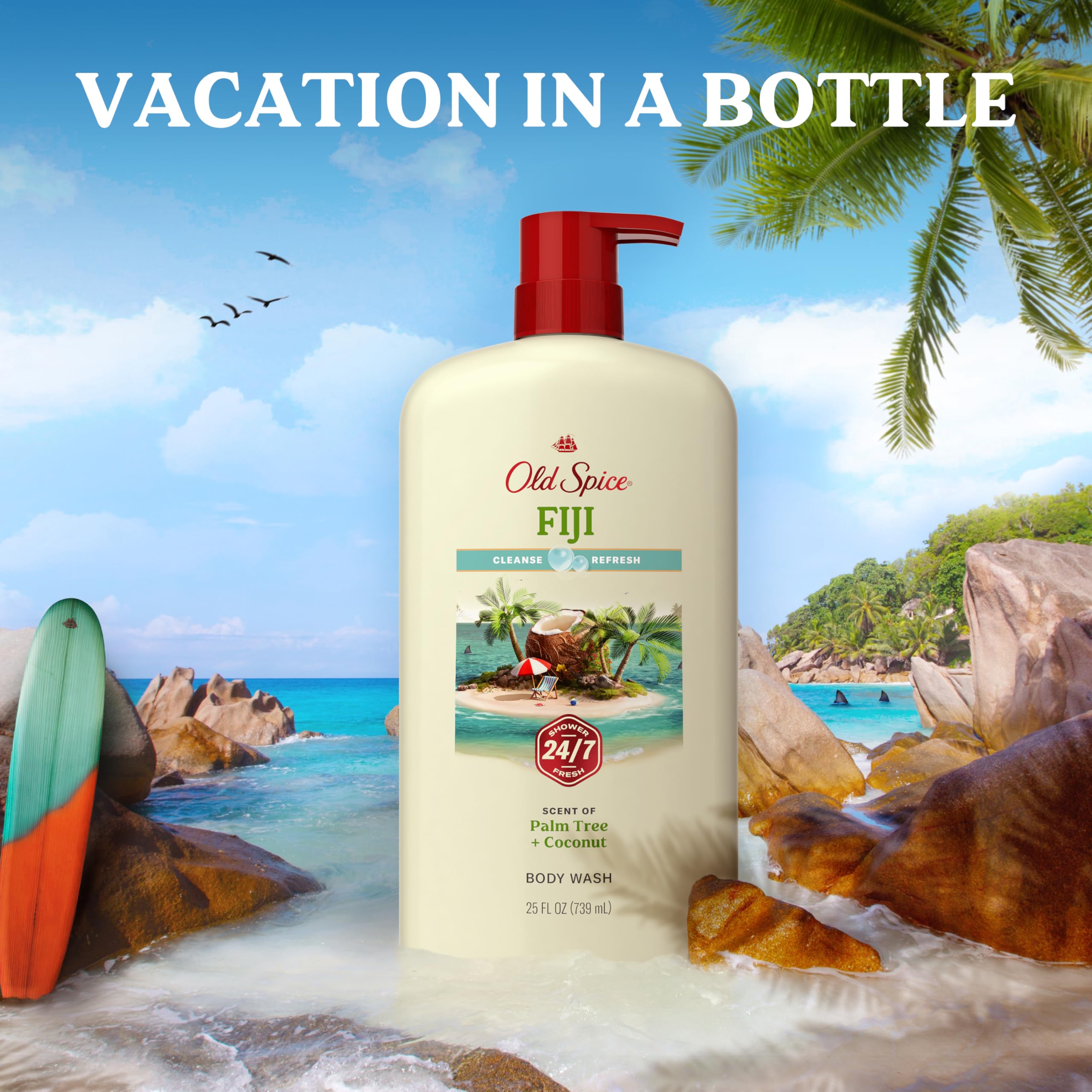 Old Spice Fiji bottle in shower illustrating daily use freshness