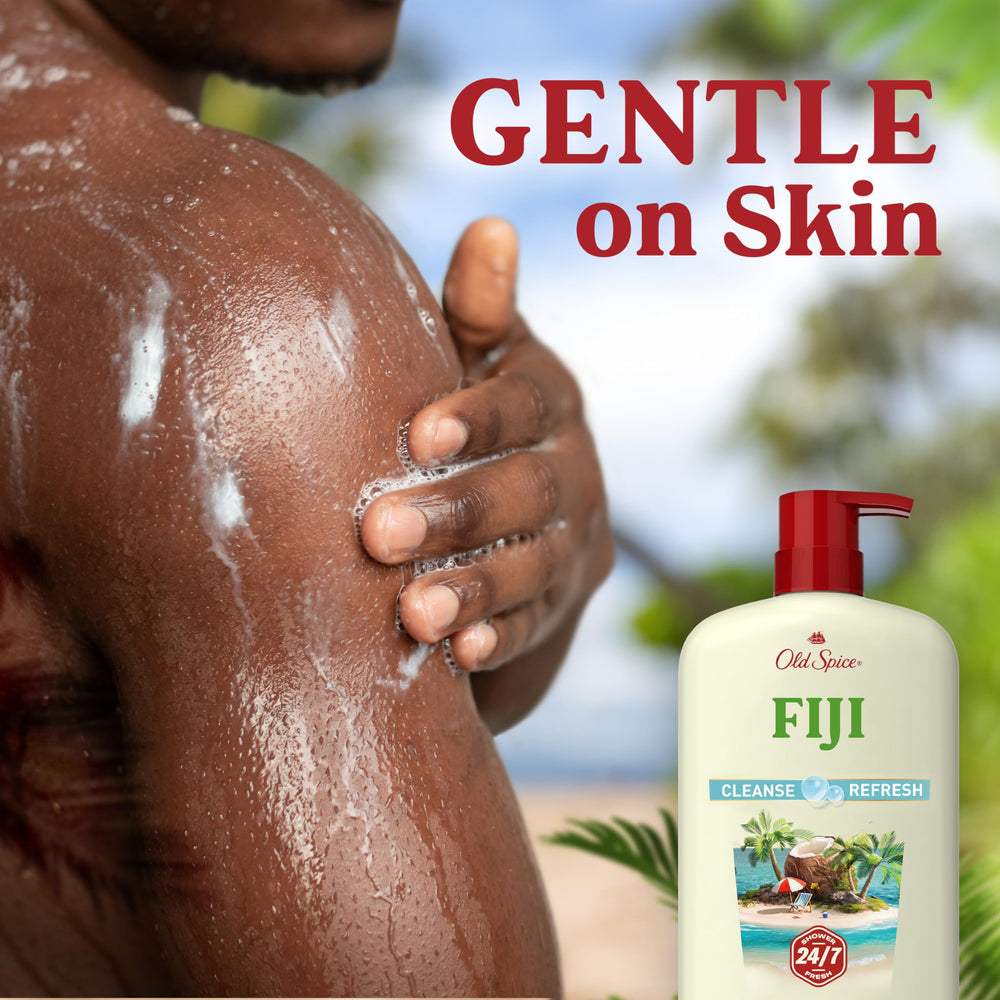Old Spice Fiji pouring wash showing easy dispensing benefit