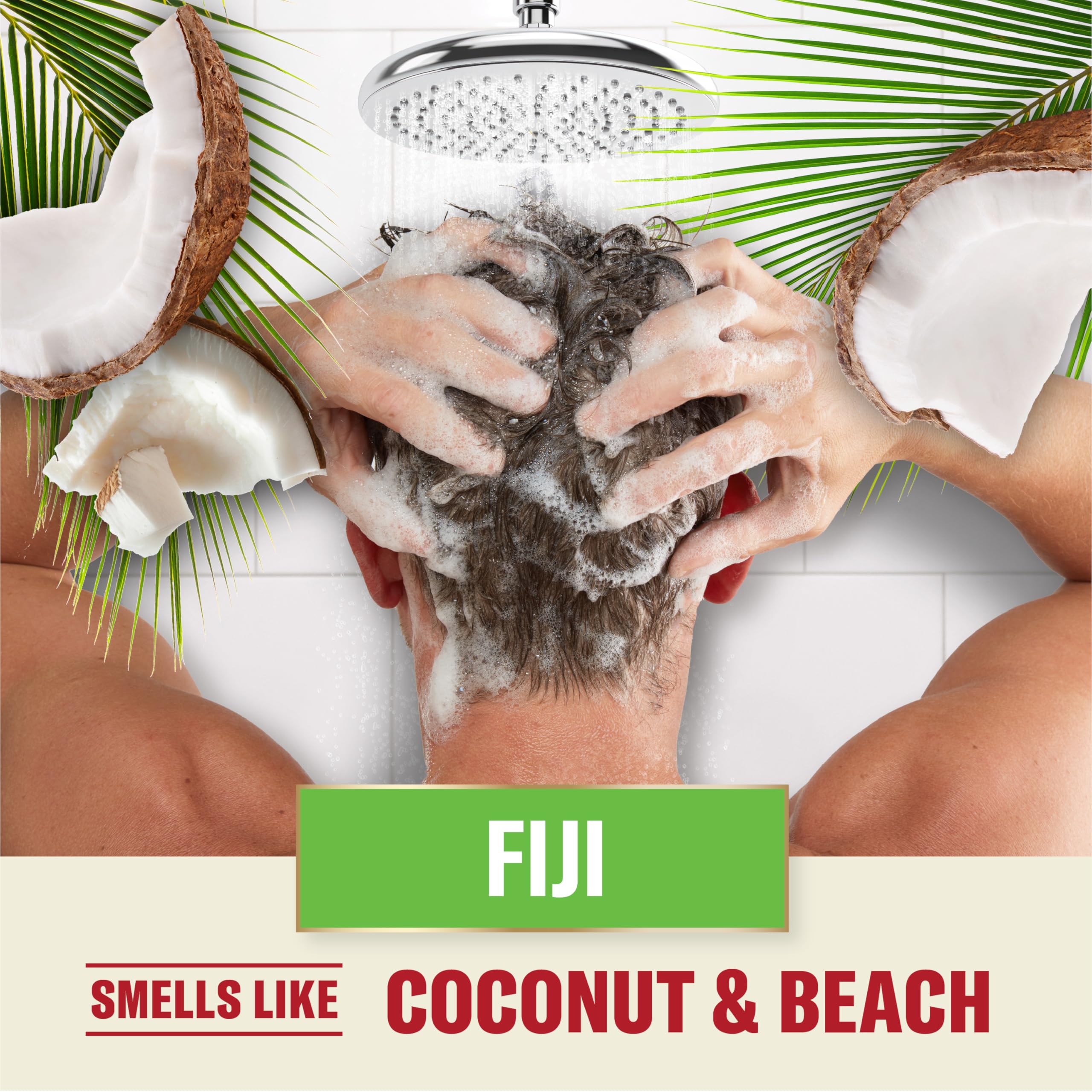 Old Spice Fiji next to a hand to show 21.9 fl oz scale