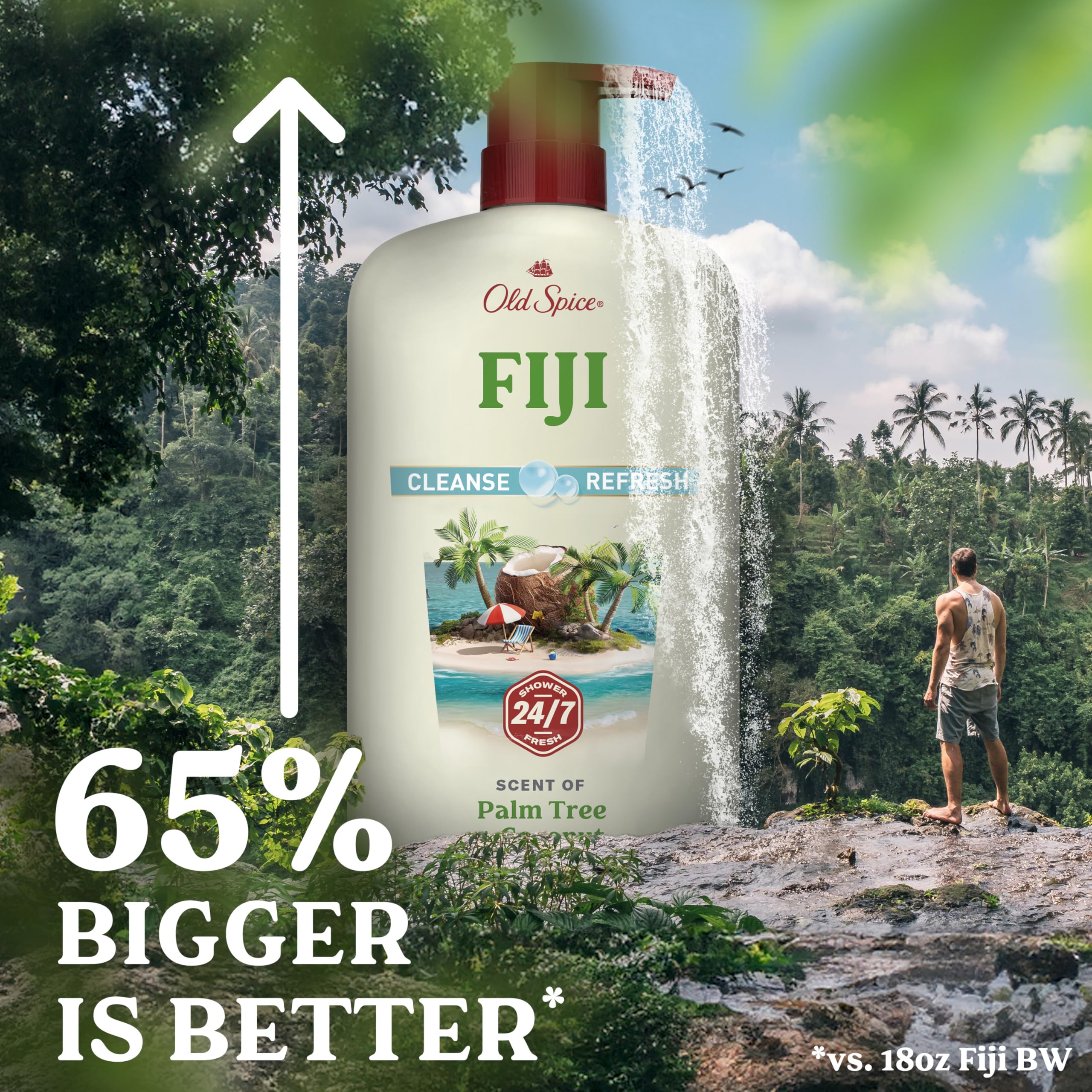 Old Spice Fiji next to ruler demonstrating 25 fl oz size