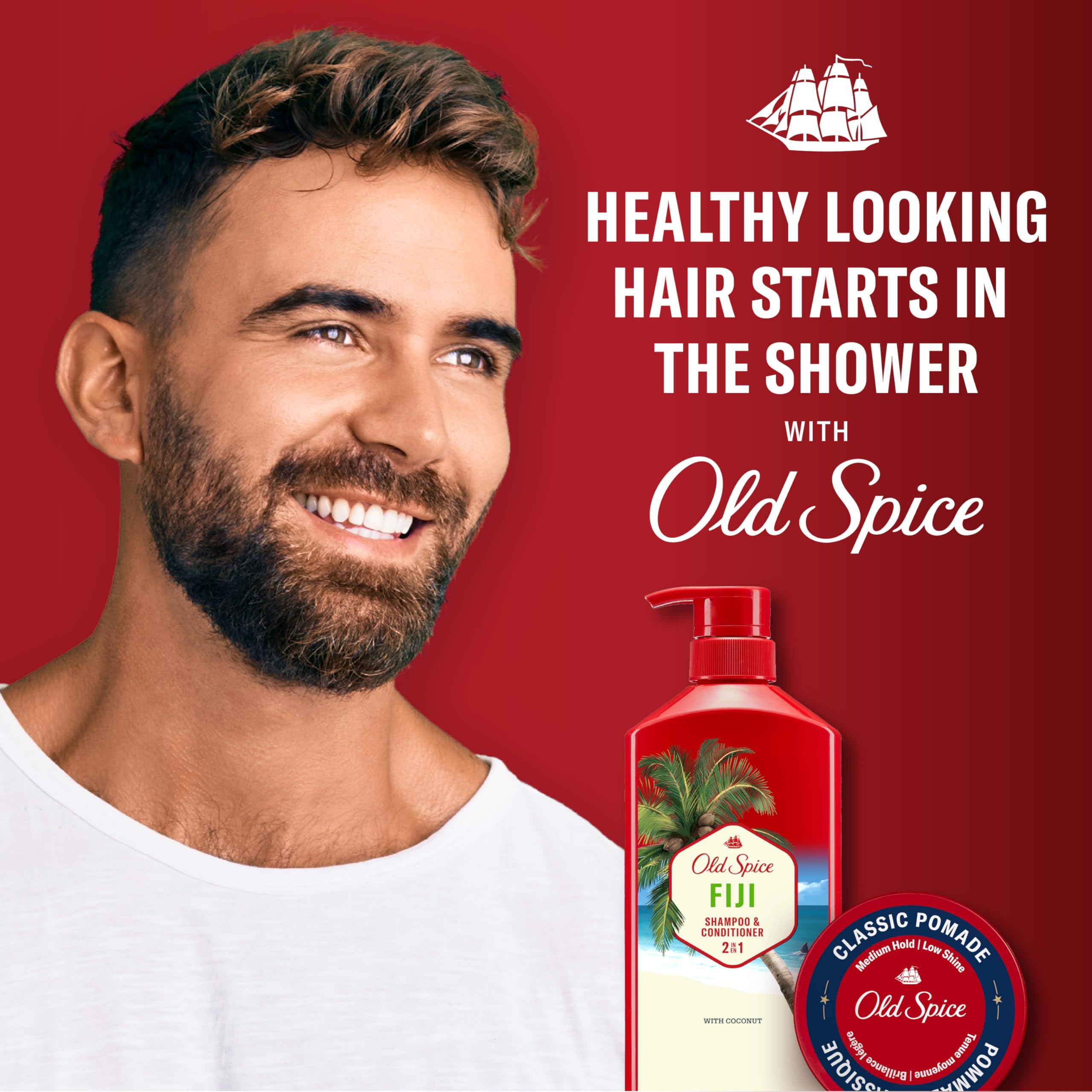 Old Spice Fiji in shower with steam showing quick, efficient routine