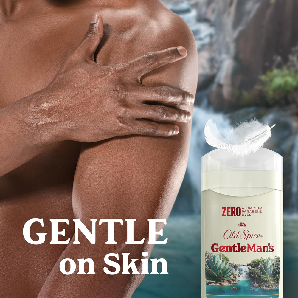 Old Spice GentleMan's next to a hand for size comparison and portability