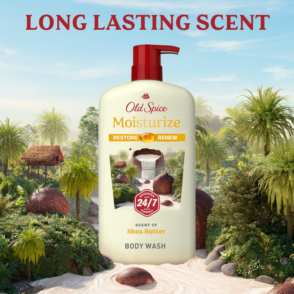 Old Spice four-bottle pack size comparison, demonstrates value and bulk convenience