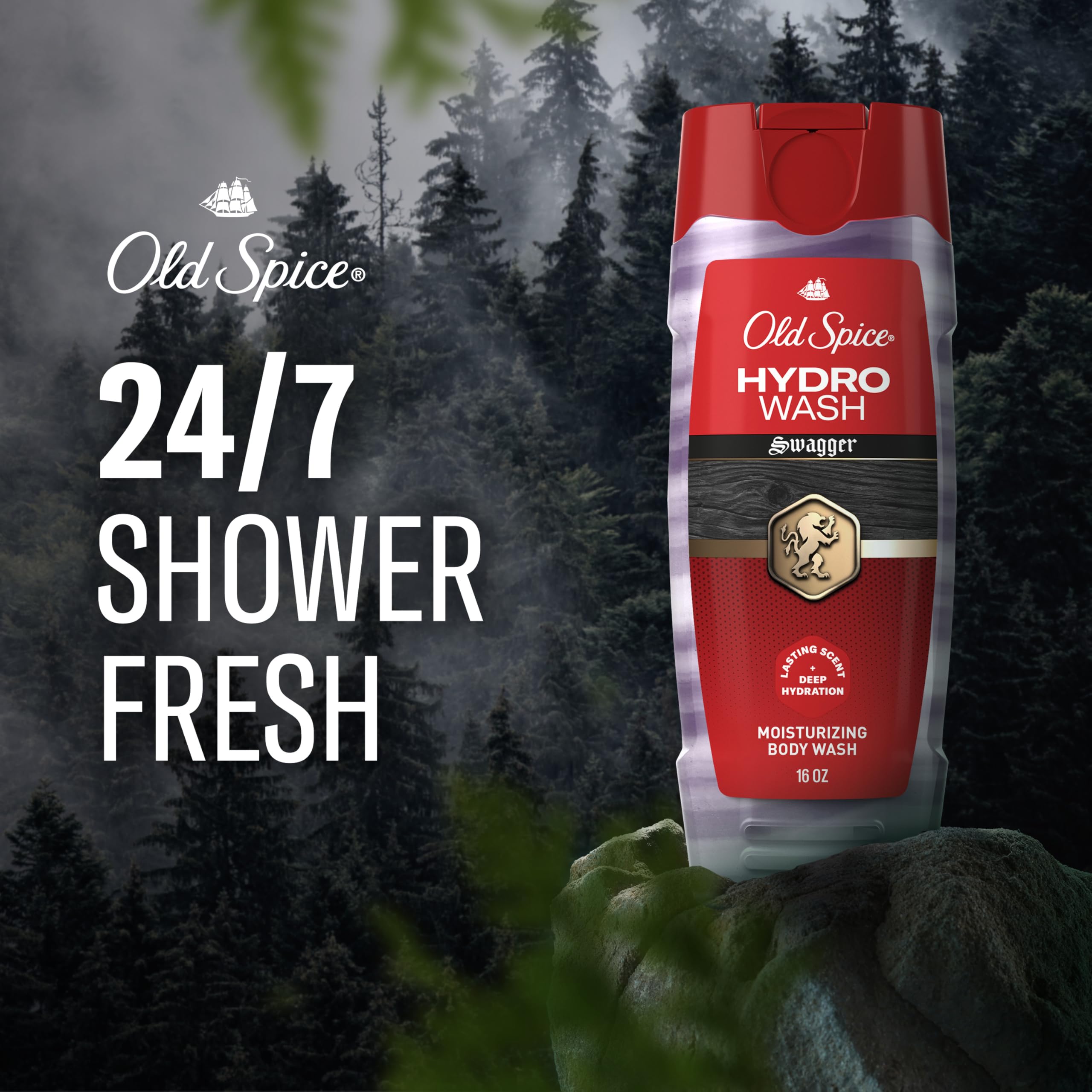Old Spice Hydro Wash Swagger pump dispensing lather to show easy foaming and effective cleansing
