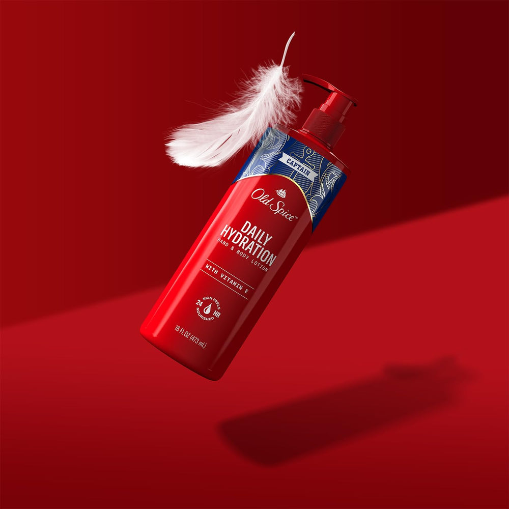 Old Spice lotion being applied to hand showing fast hydration benefit