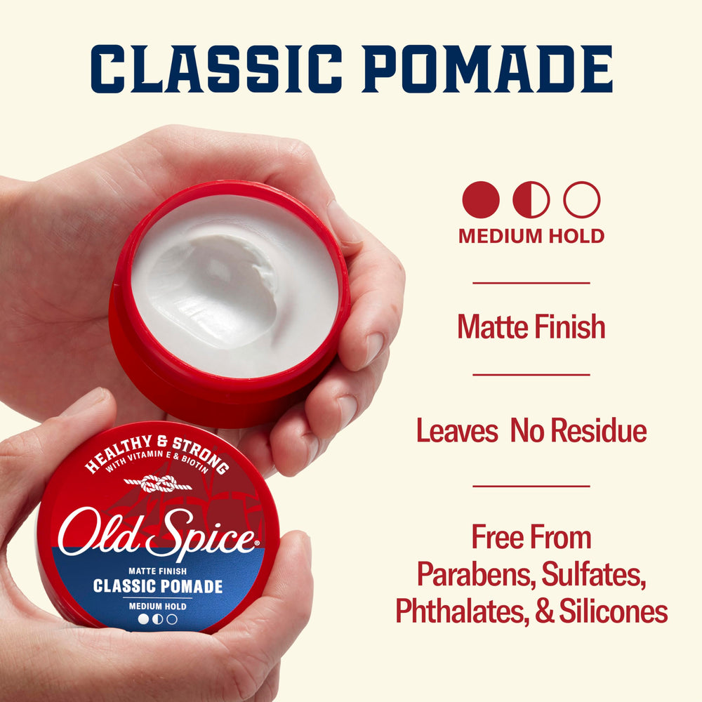 Old Spice closeup of styled hair illustrating medium hold that remains touchably soft