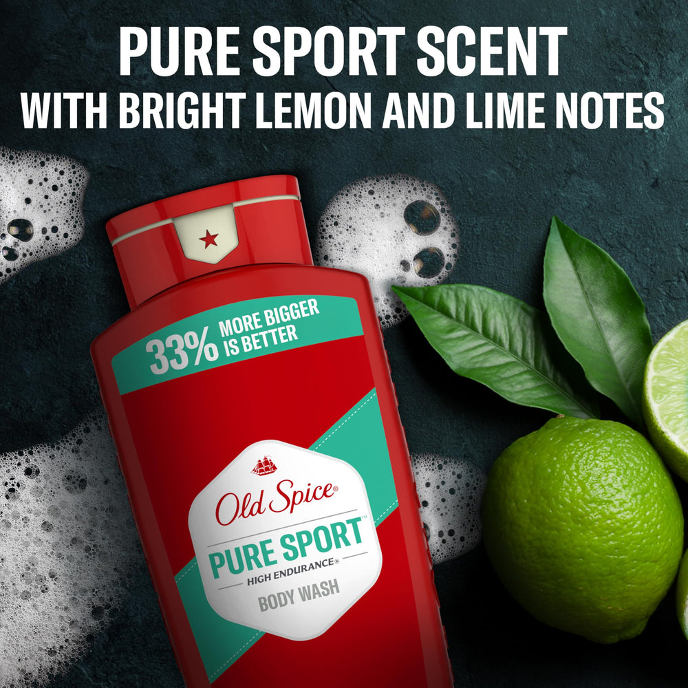 Old Spice Pure Sport in shower on shelf showing daily-use lifestyle benefit