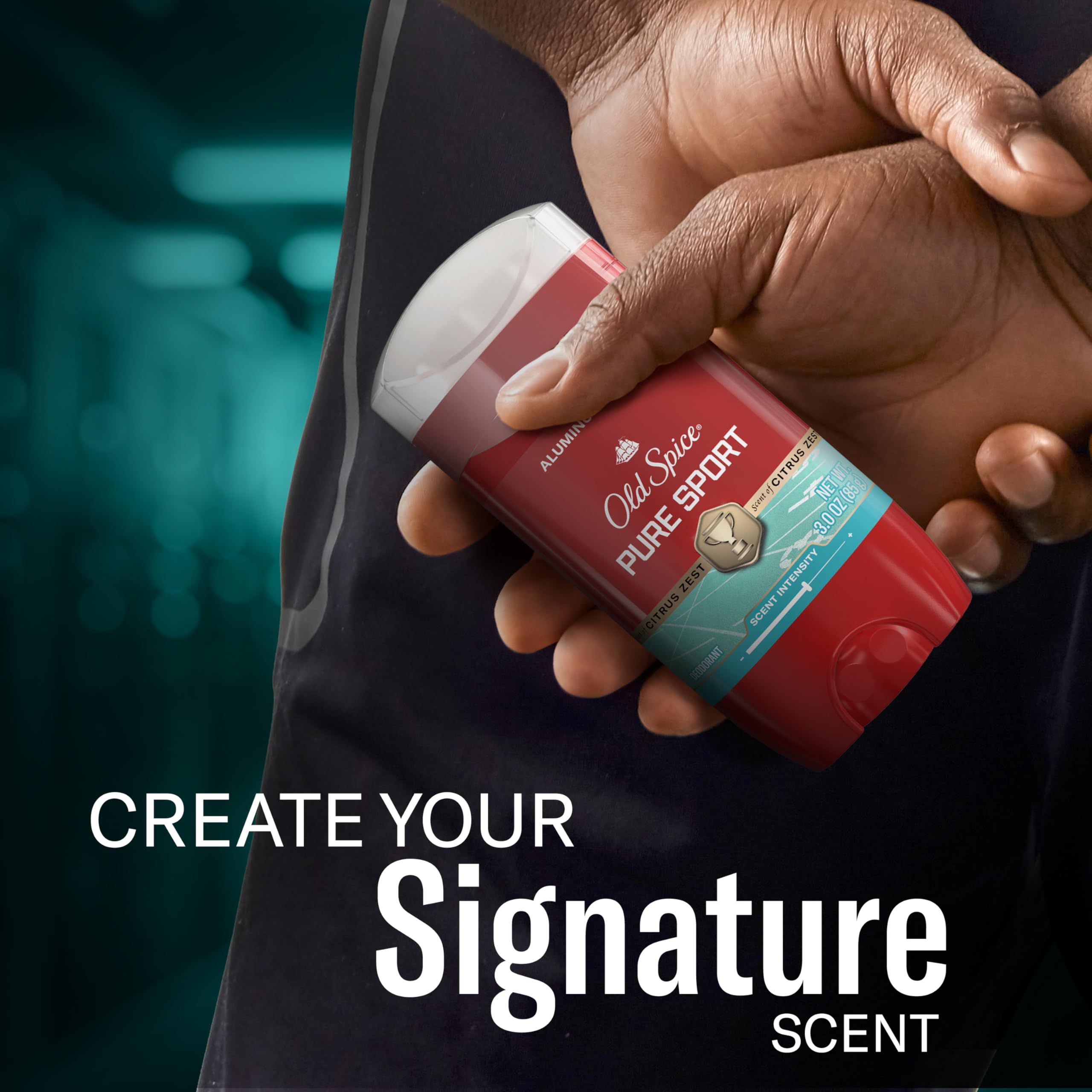 Scent note graphic for Old Spice Pure Sport citrus and woody blend, showing fragrance profile