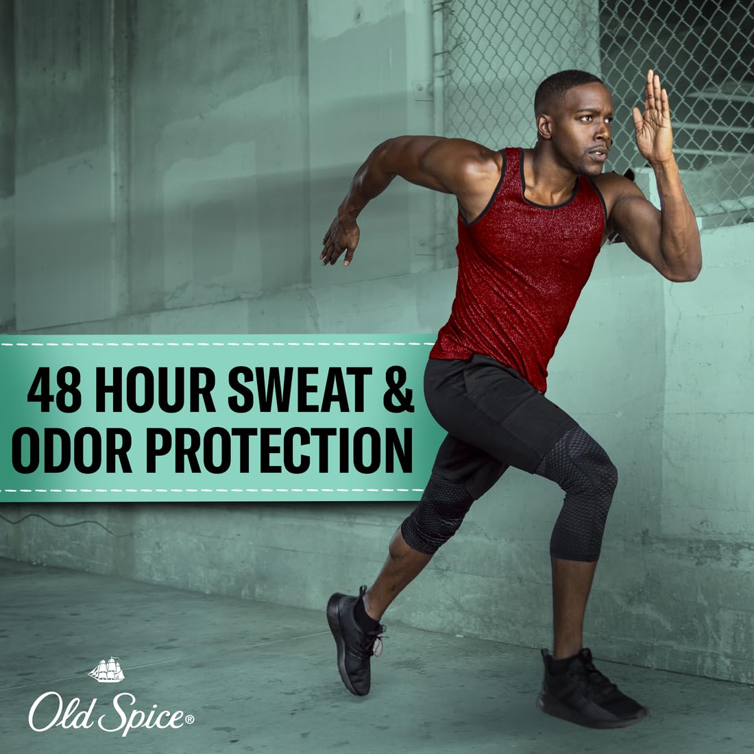 Old Spice Pure Sport+ in hand to show compact 2.6 oz scale for portability