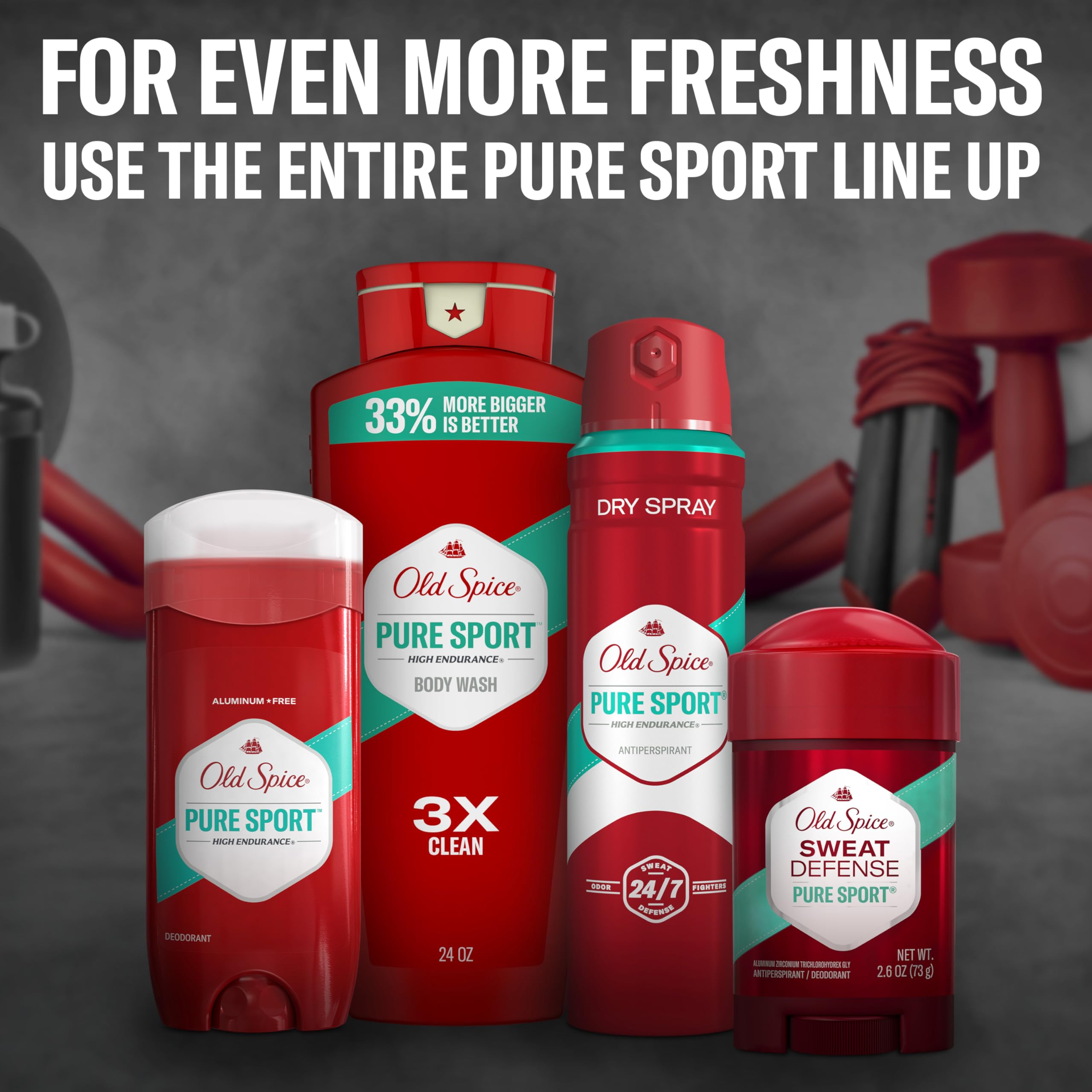 Old Spice Pure Sport travel-sized bottle in gym bag for post-workout freshness