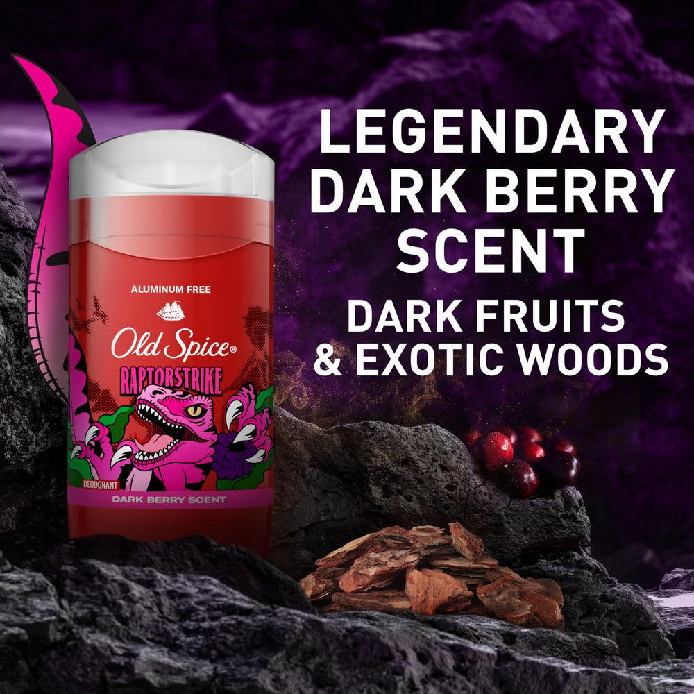 Old Spice Raptorstrike label and ingredient panel showing aluminum-free formulation clarity
