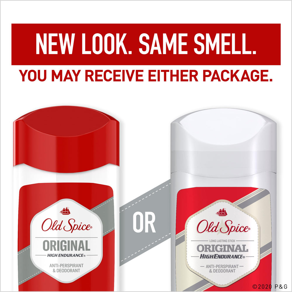 Old Spice next to smartphone for scale, showing travel-friendly size
