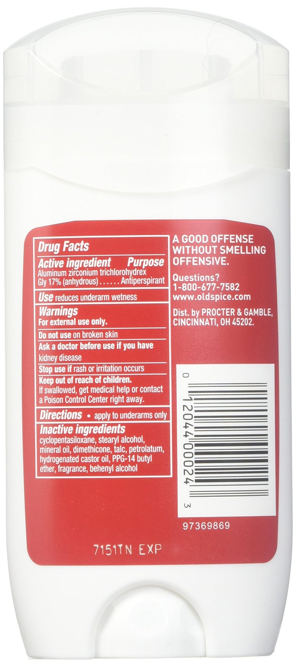 Old Spice stick close-up texture and cap, brand clarity and smooth application