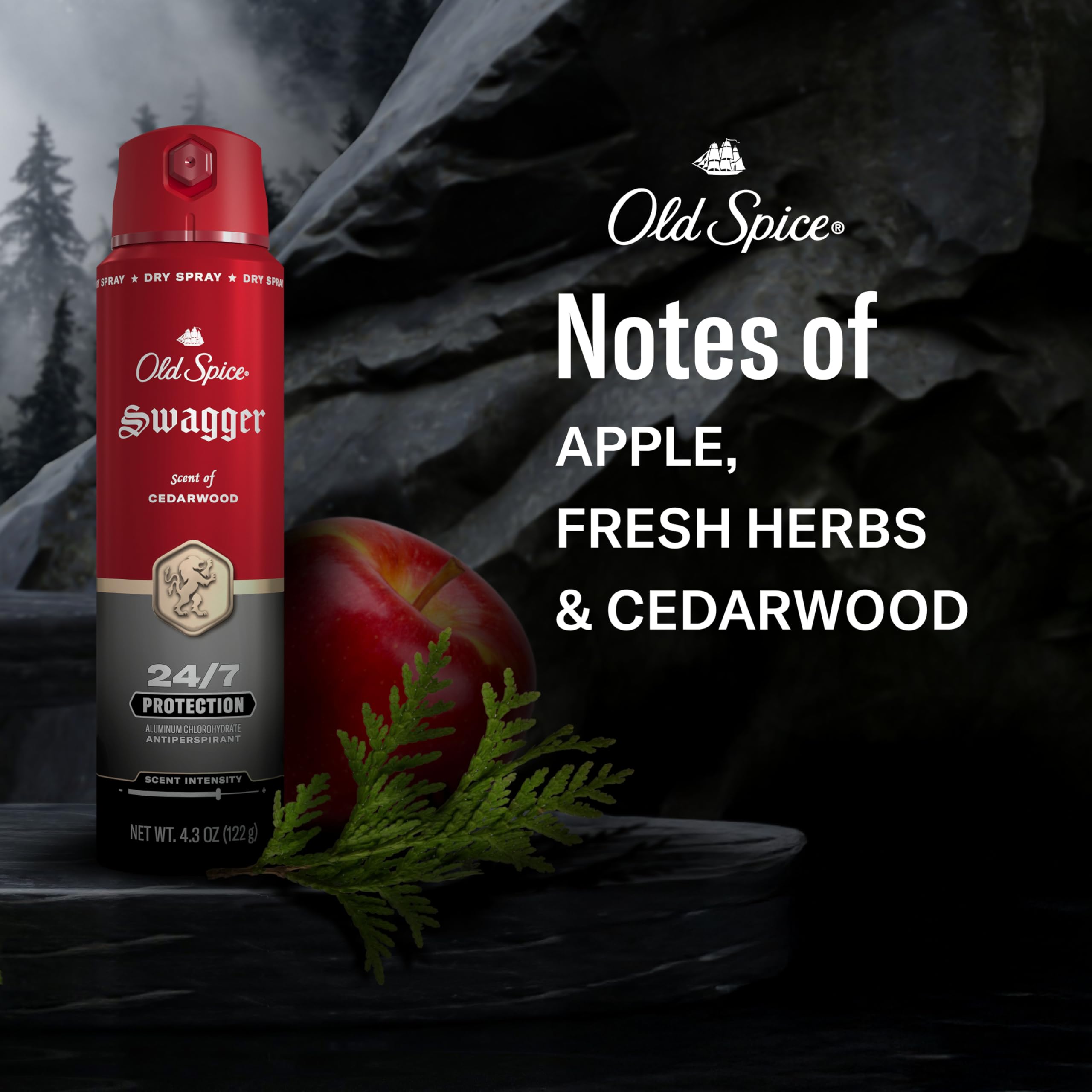 Old Spice Swagger aerosol mist texture illustrating even coverage and dry finish