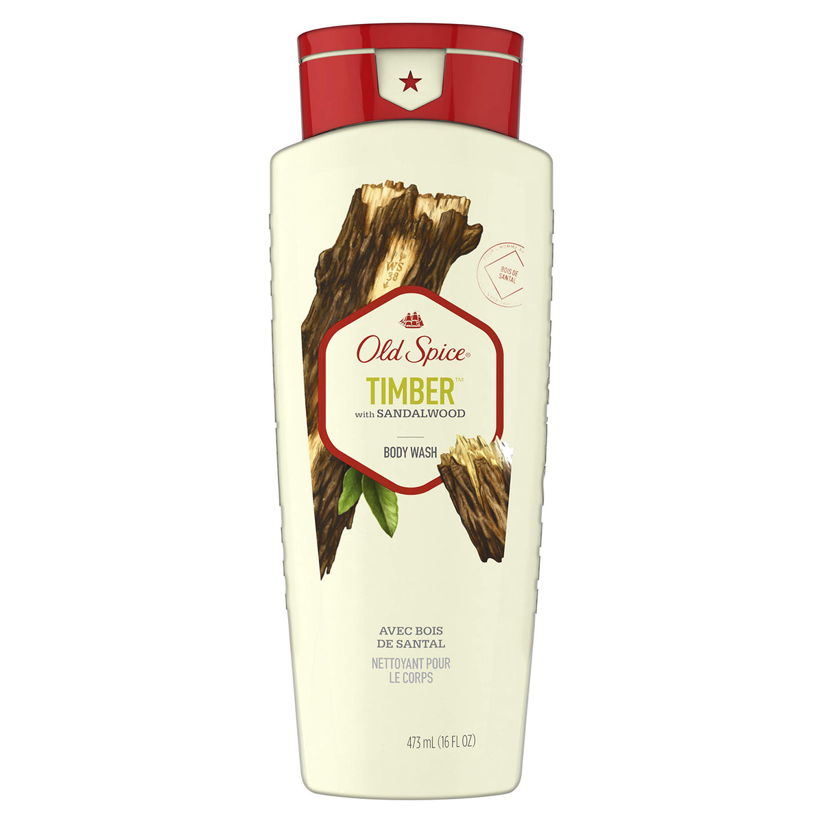 Old Spice Timber front packaging showing bold label and size for confident grooming